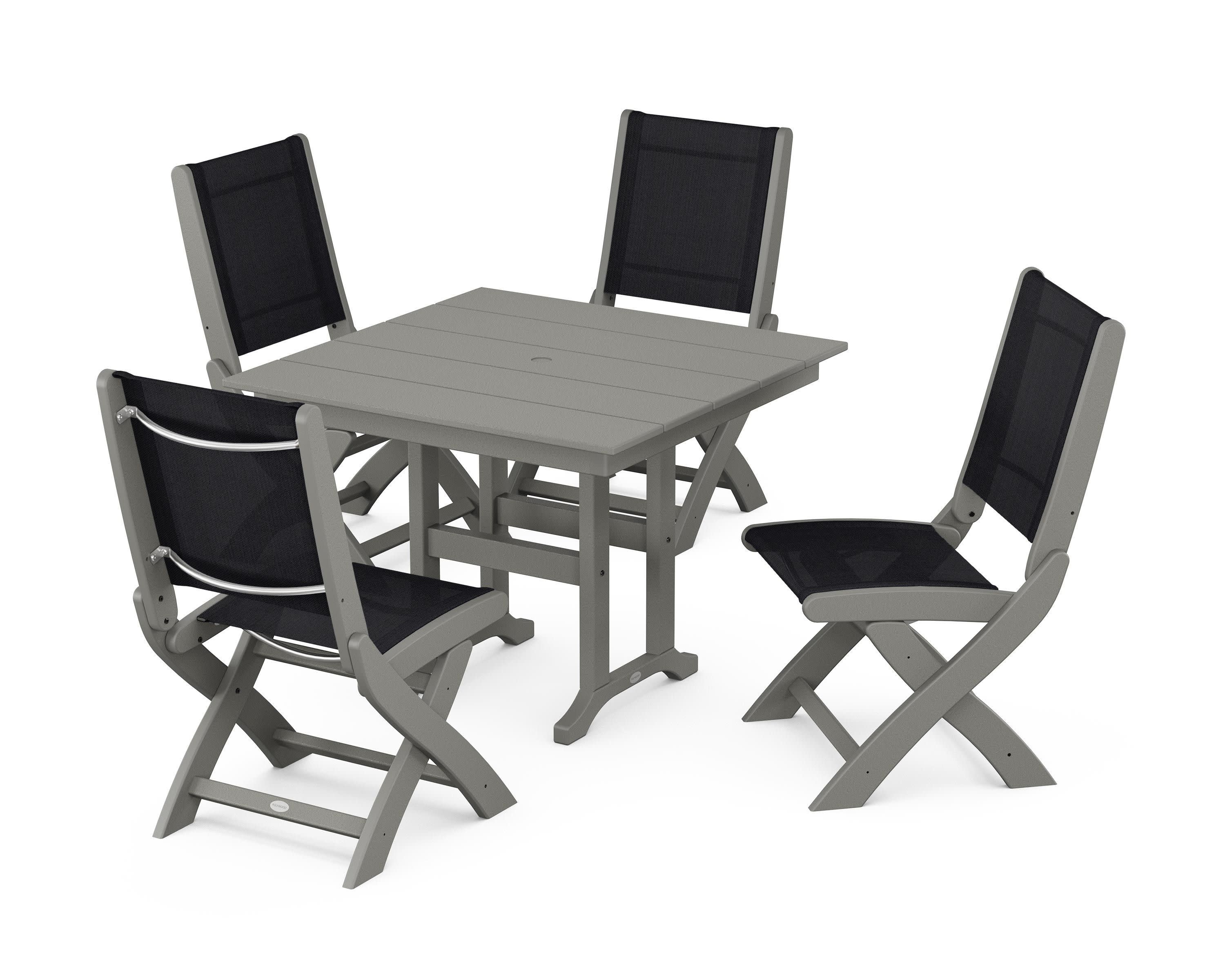 Coastal Folding Side Chair 5-Piece Farmhouse Dining Set in Slate Grey / Black Sling