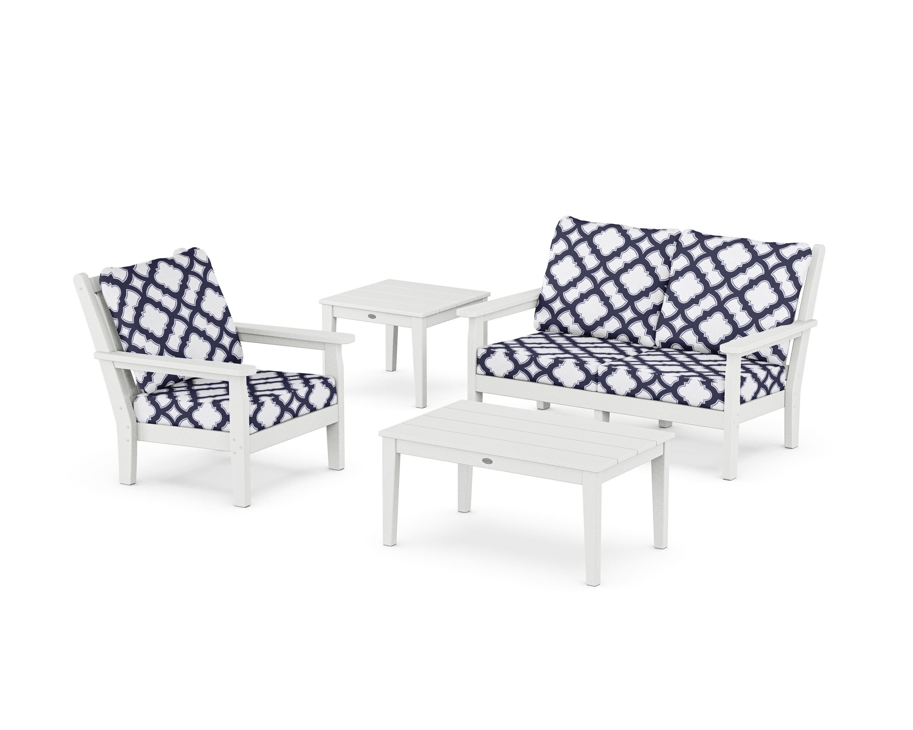 Chippendale 4-Piece Deep Seating Set in White / Trellis Navy