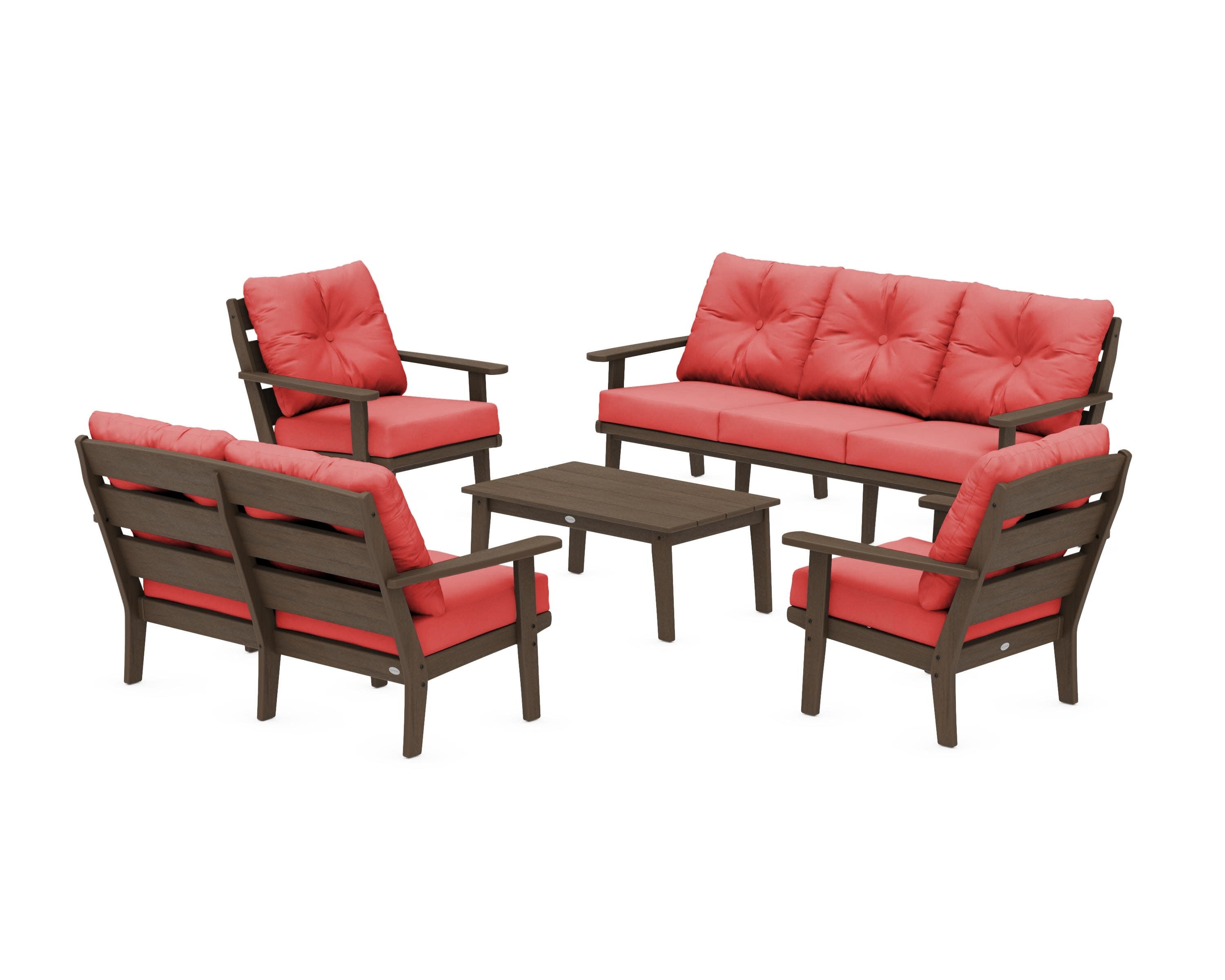 Lakeside 5-Piece Lounge Sofa Set in Kona / Crimson Linen