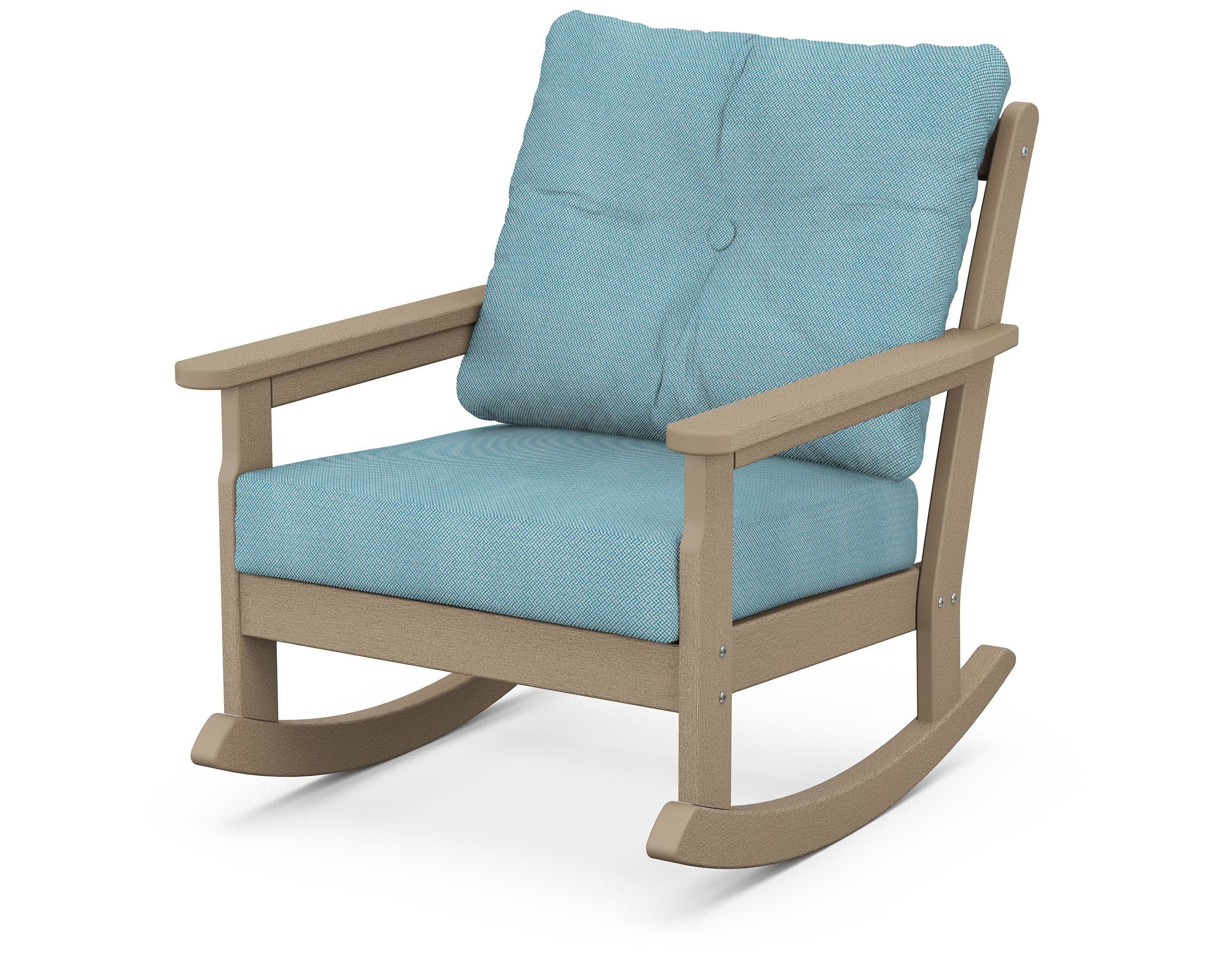 Vineyard Deep Seating Rocking Chair in Vintage Sahara / Lattice Sky Blue