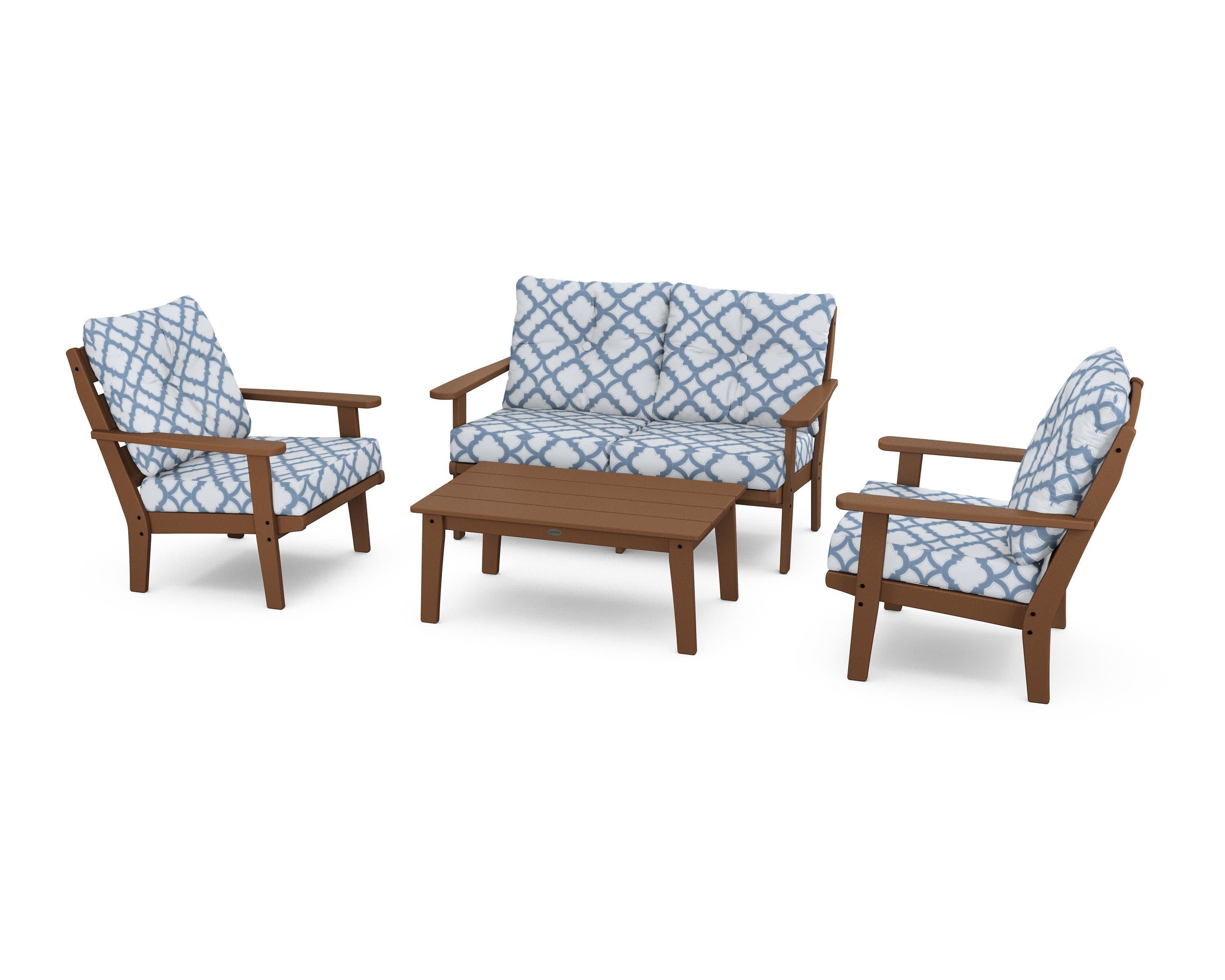 Lakeside 4-Piece Deep Seating Set in Teak / Trellis Sky Blue