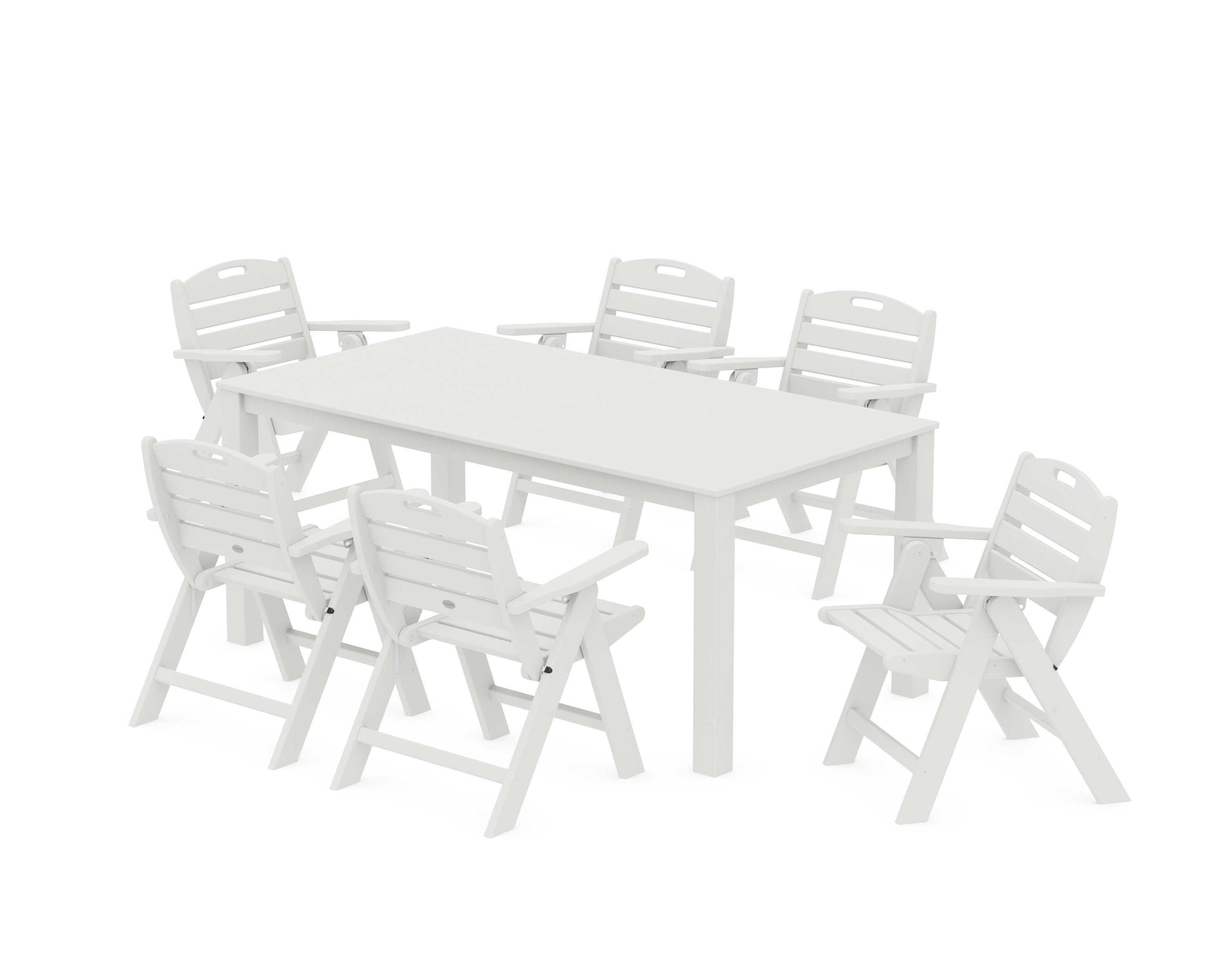 Nautical Folding Lowback Chair 7-Piece Parsons Dining Set in Vintage White