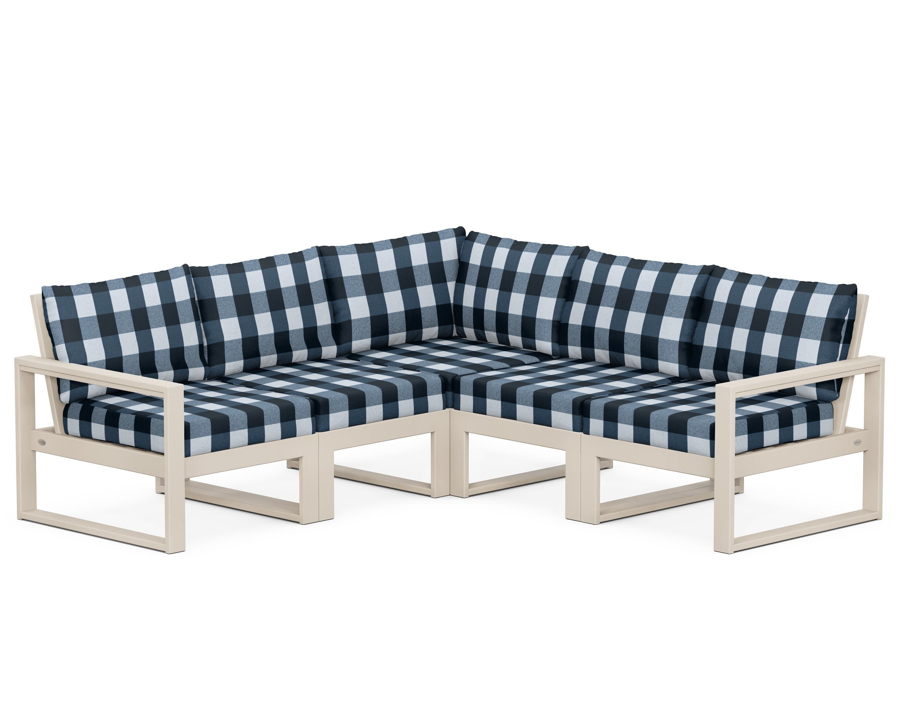 EDGE 5-Piece Modular Deep Seating Set in Sand / Buffalo Plaid Marine Indigo