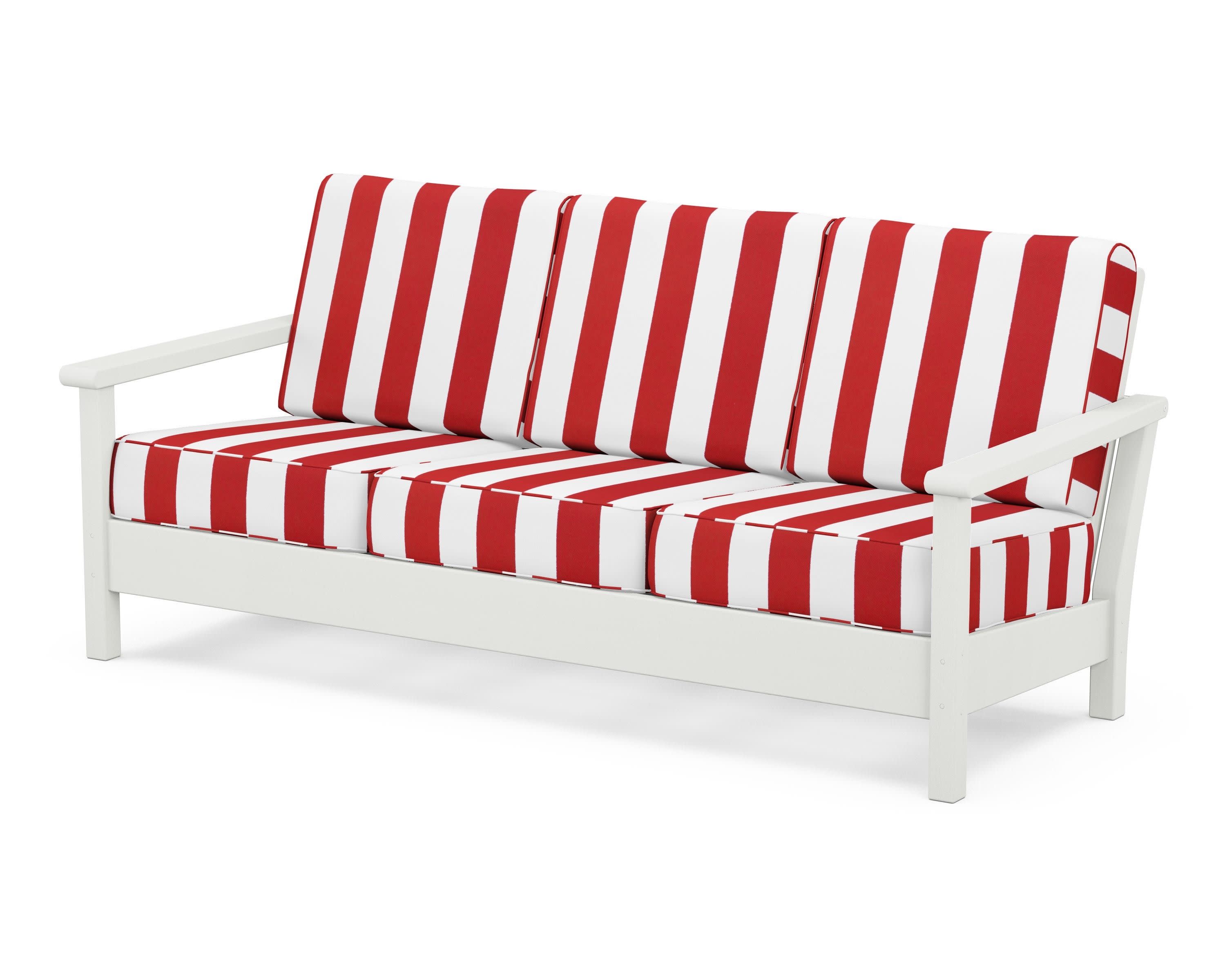 Harbour Deep Seating Sofa in Vintage White / Cabana Stripe Crimson