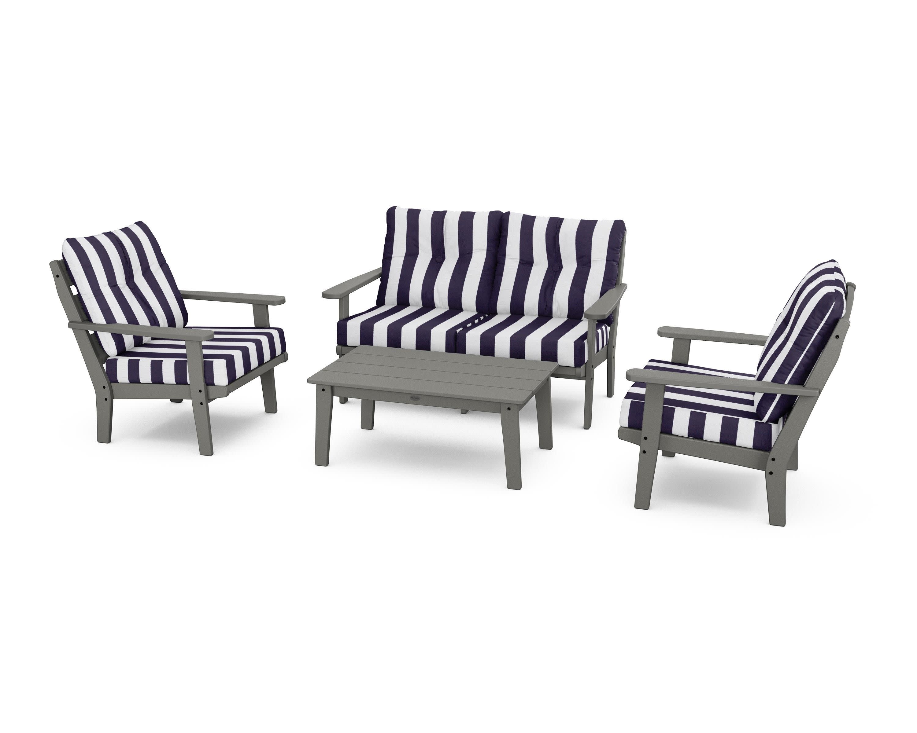 Lakeside 4-Piece Deep Seating Set in Slate Grey / Cabana Stripe Navy