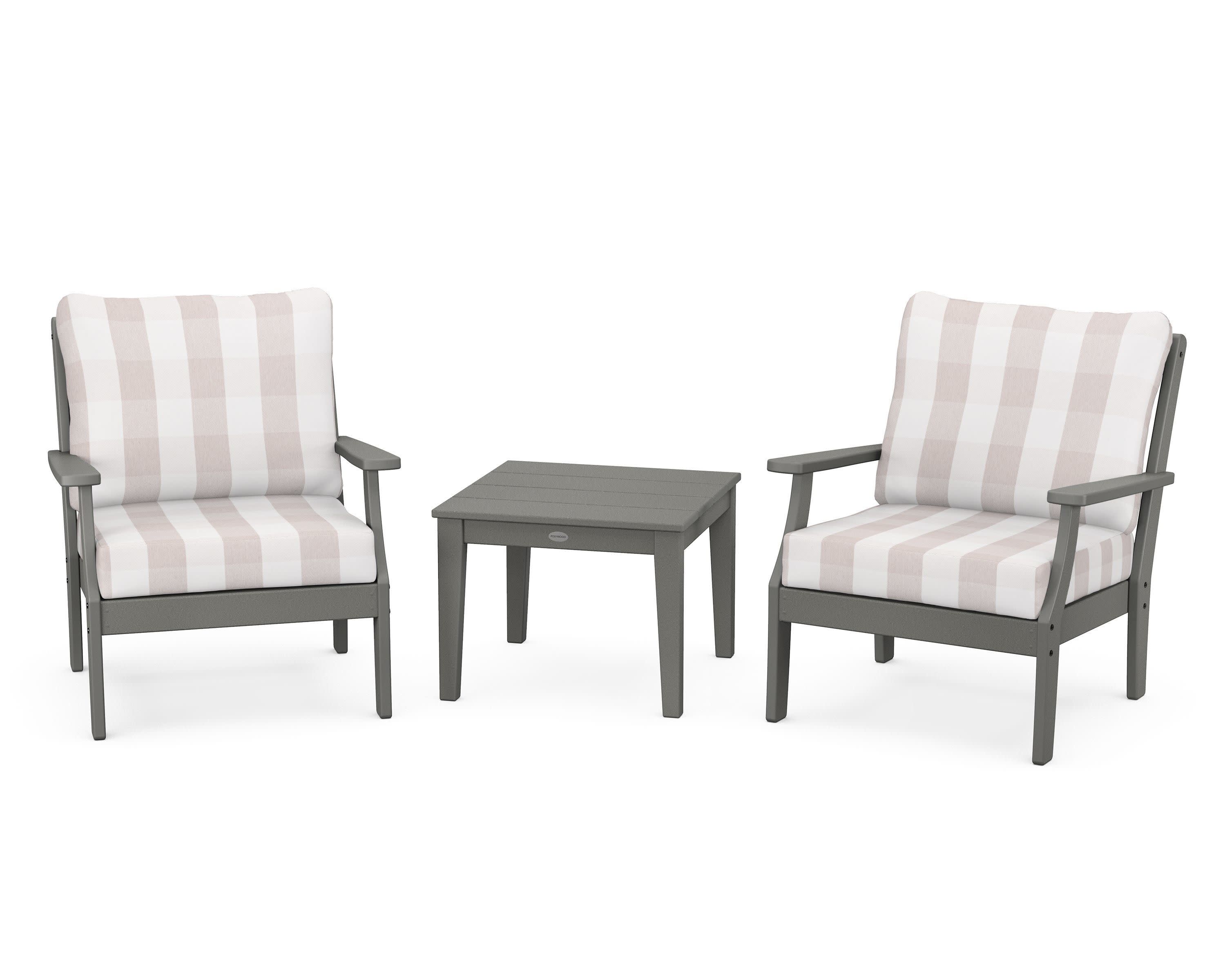 Braxton 3-Piece Deep Seating Set in Slate Grey / Buffalo Plaid Dune Burlap