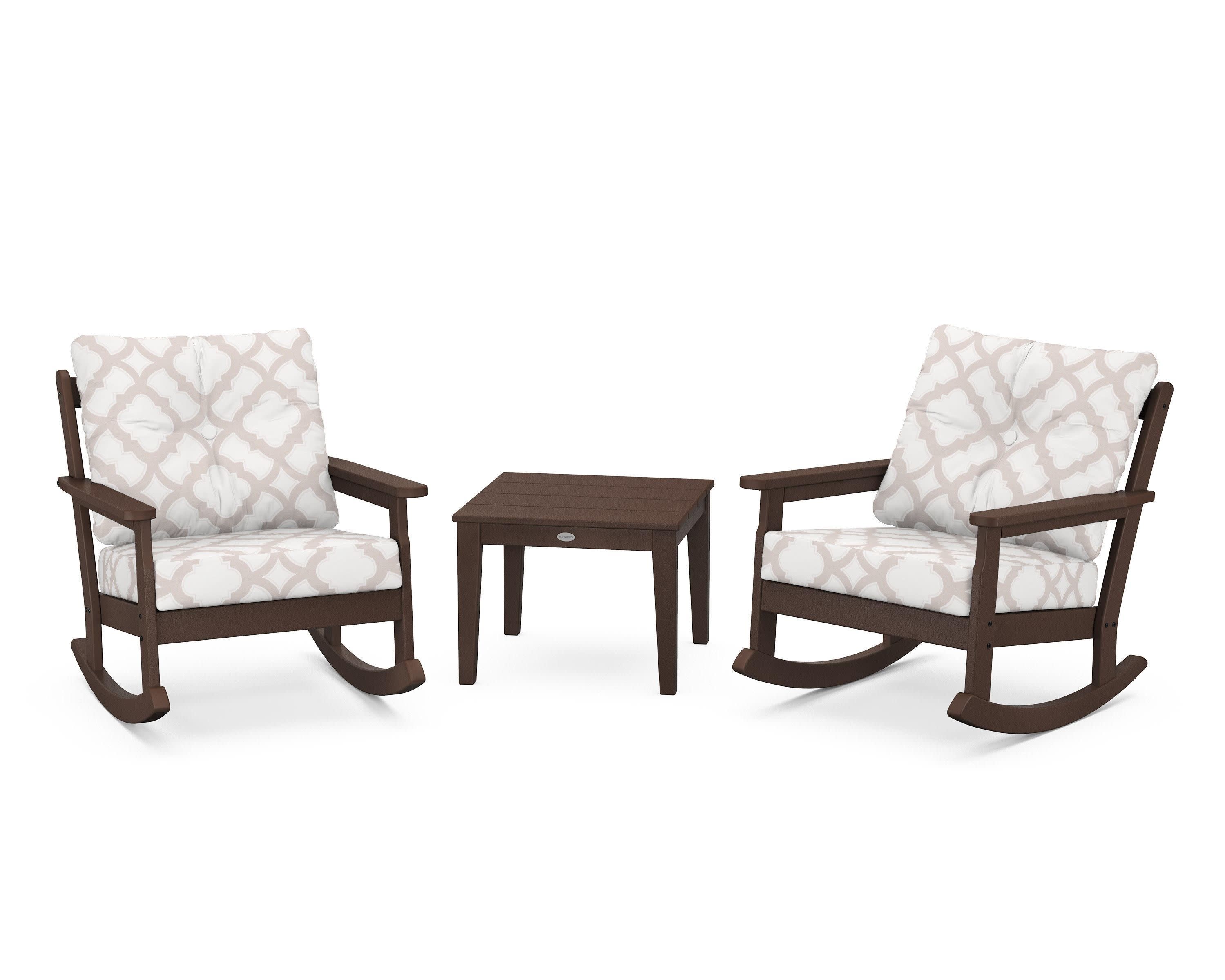 Vineyard 3-Piece Deep Seating Rocker Set in Mahogany / Trellis Dune Burlap