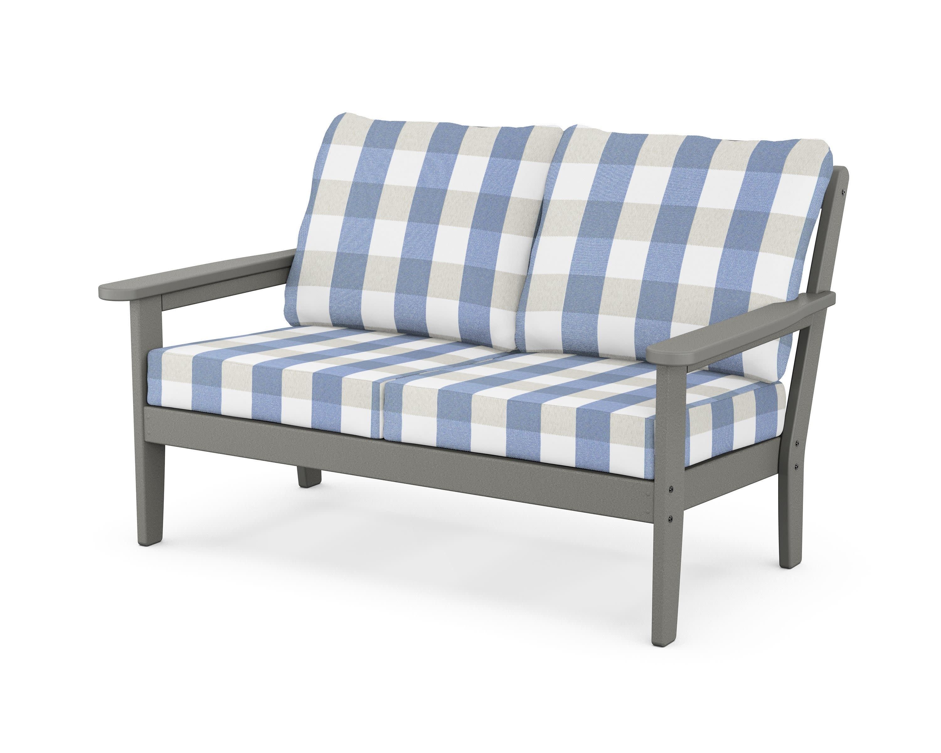 Cottage Deep Seating Loveseat in Slate Grey / Buffalo Plaid Sky Blue