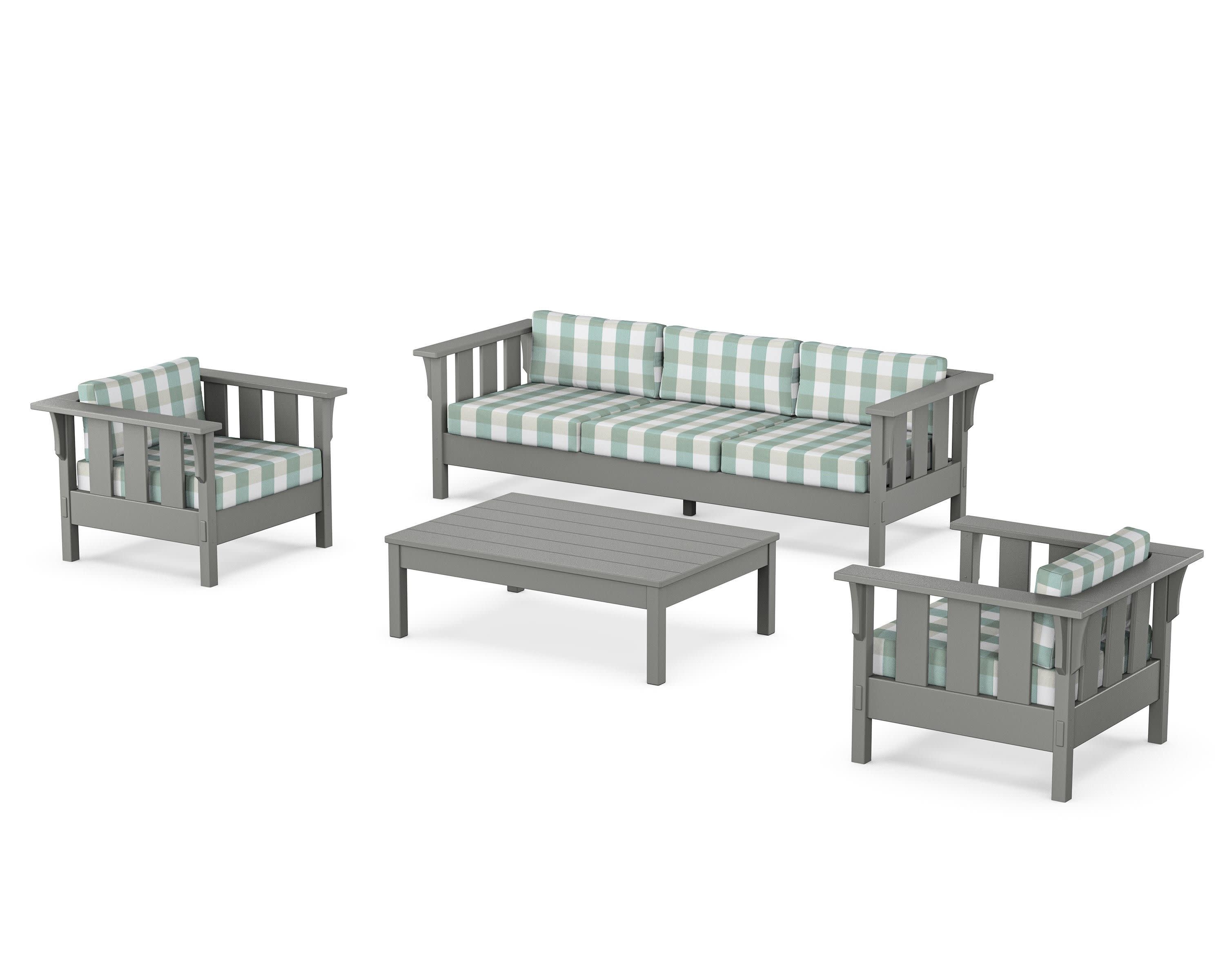 Acadia 4-Piece Deep Seating Set with Sofa in Slate Grey / Buffalo Plaid Glacier Spa