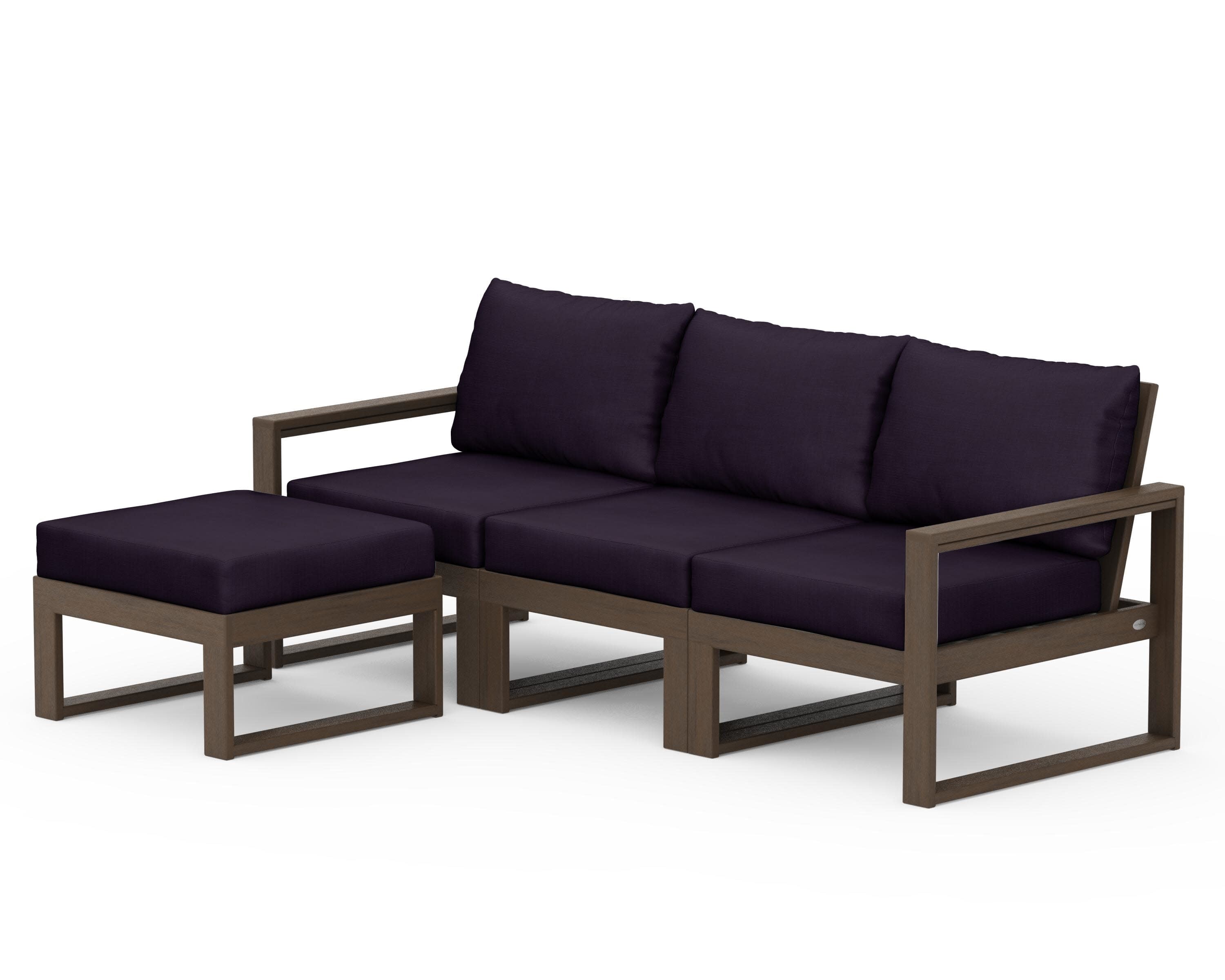 EDGE 4-Piece Modular Deep Seating Set with Ottoman in Kona / Navy Linen