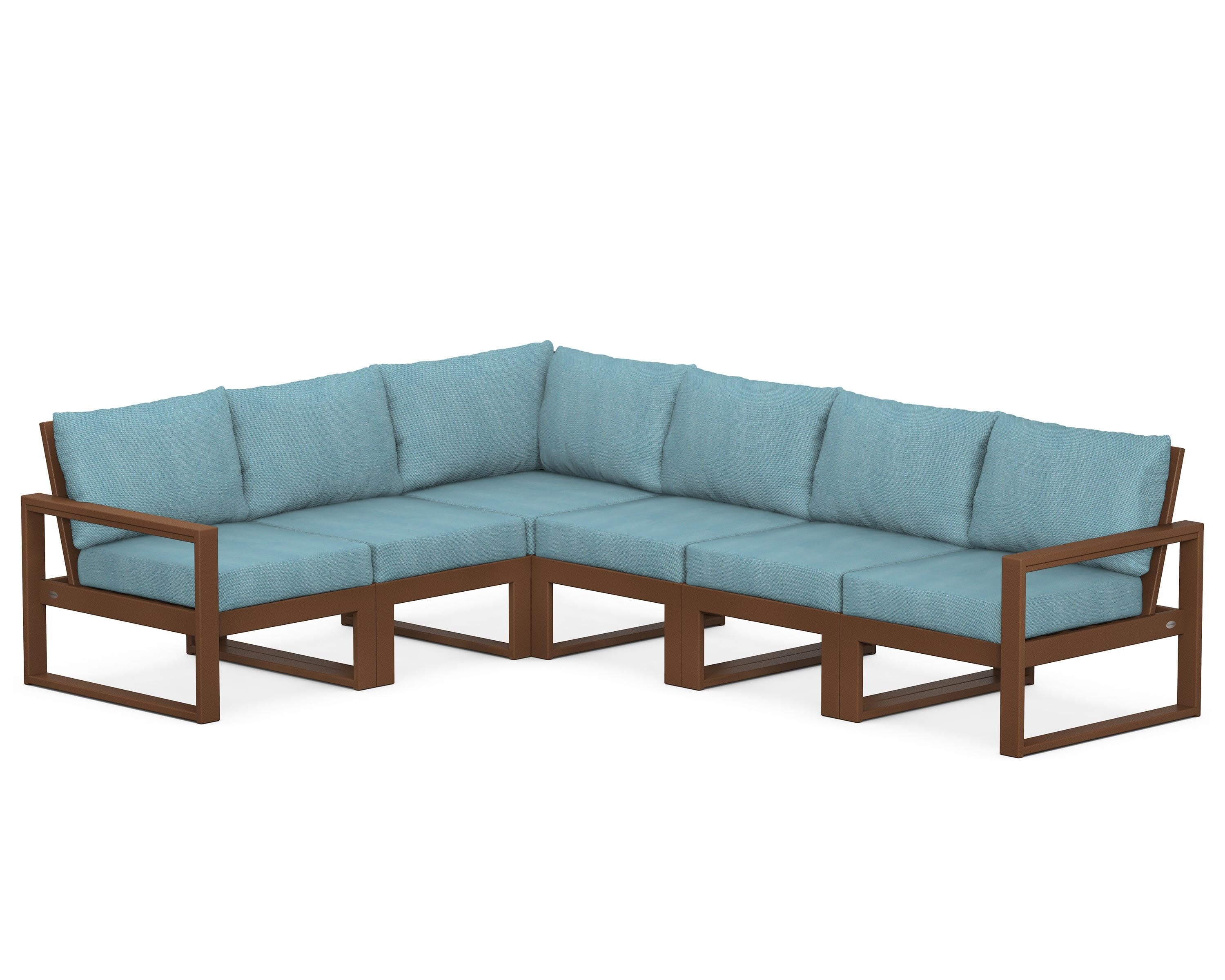 EDGE 6-Piece Modular Deep Seating Set in Teak / Lattice Sky Blue