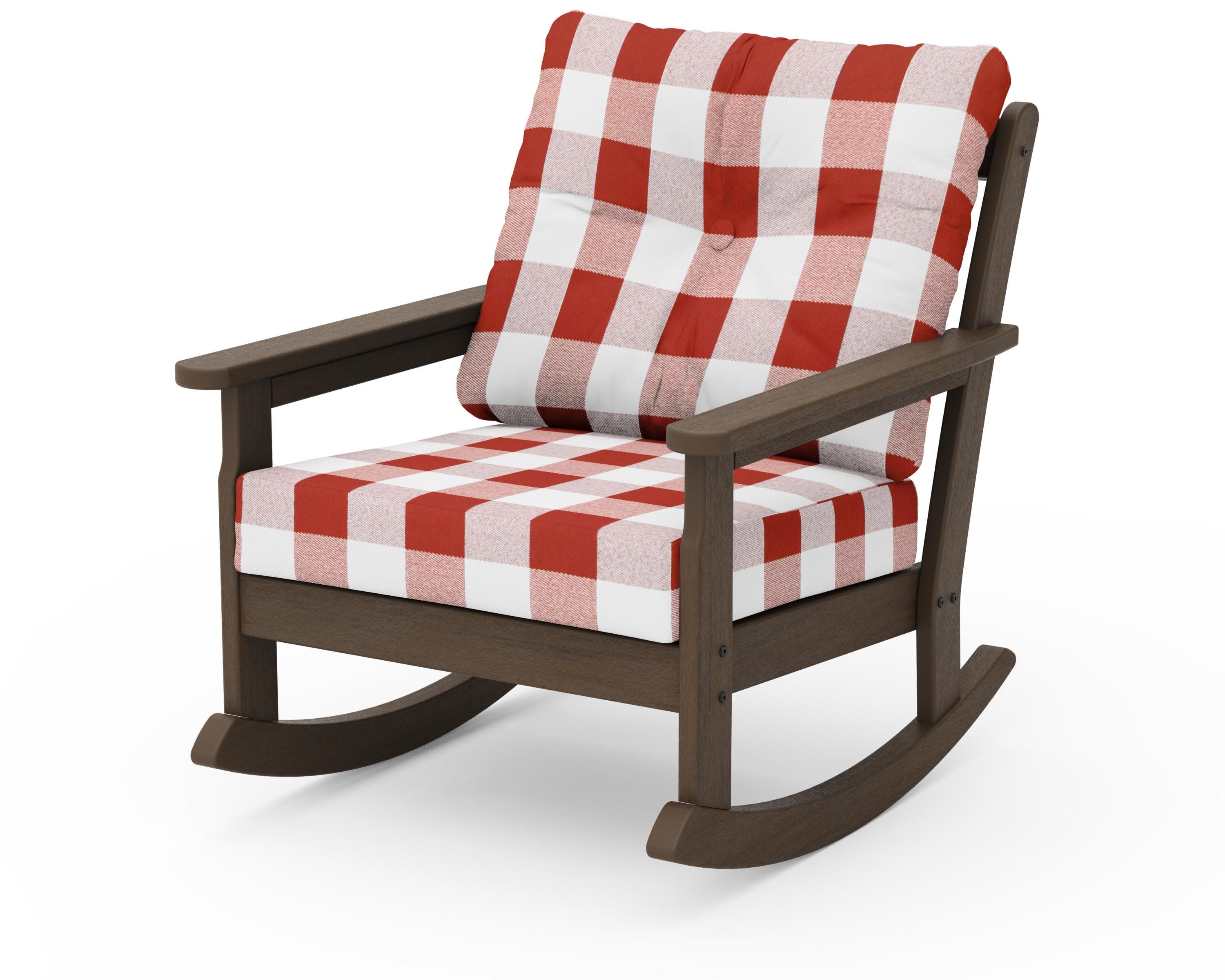 Vineyard Deep Seating Rocking Chair in Kona / Buffalo Plaid Crimson