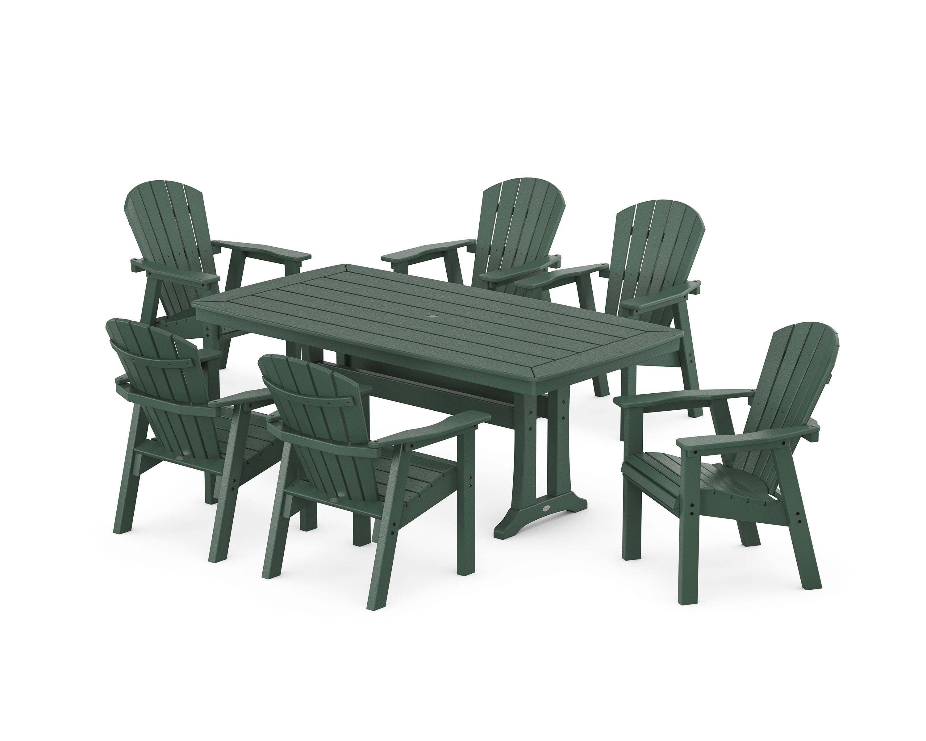 Seashell 7-Piece Dining Set with Trestle Legs in Green