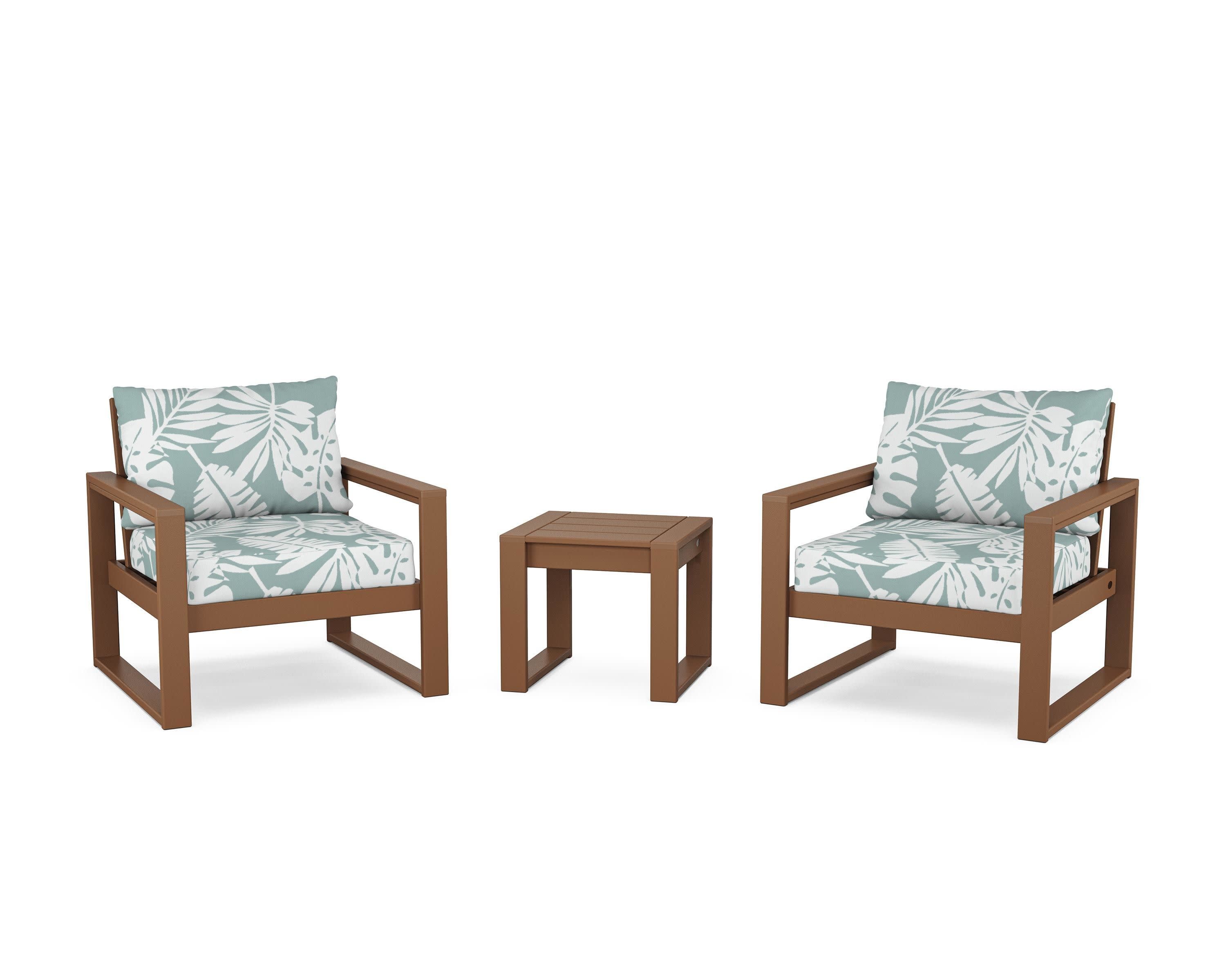 EDGE Sectional 3-Piece Deep Seating Set in Teak / Leaf Glacier Spa