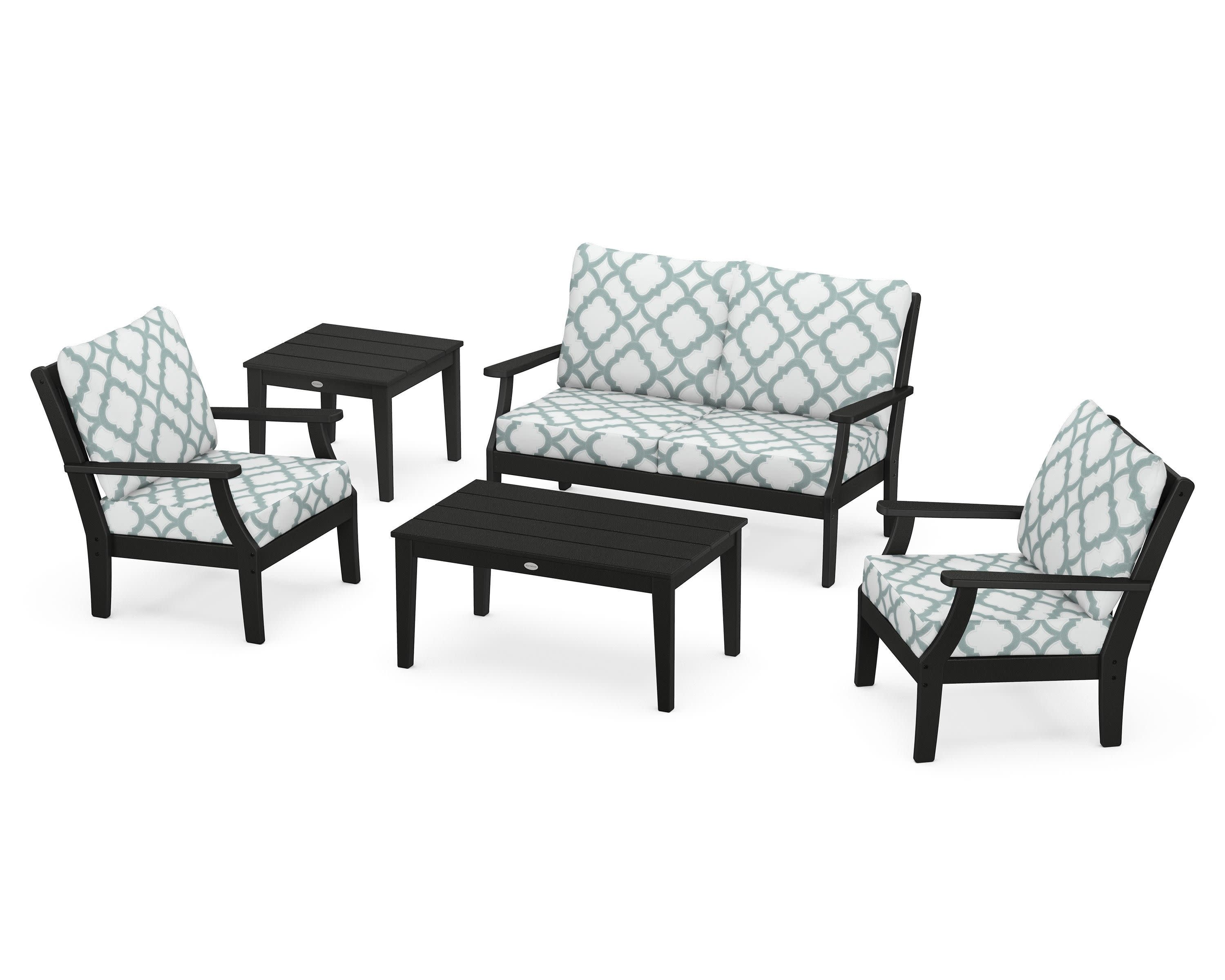 Braxton 5-Piece Deep Seating Set in Black / Trellis Glacier Spa