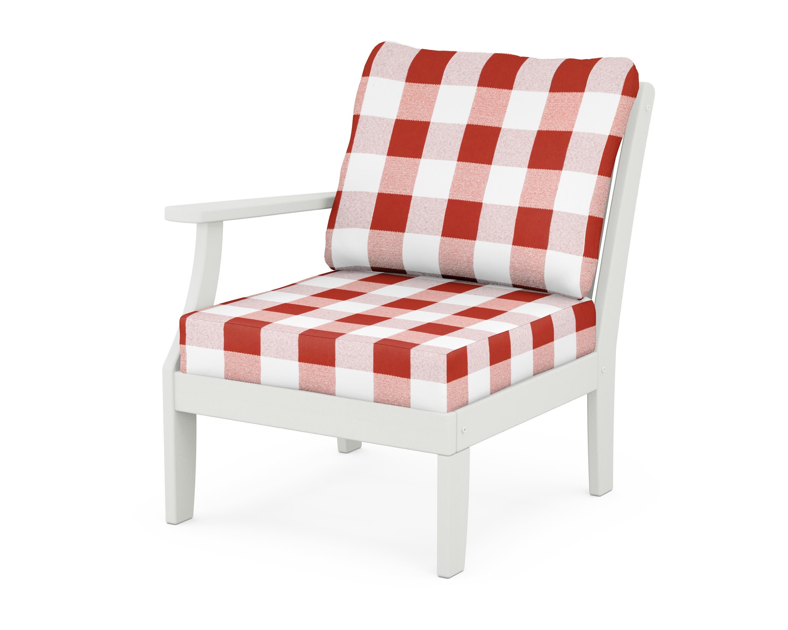 Braxton Modular Left Arm Chair in Vintage White / Buffalo Plaid Crimson