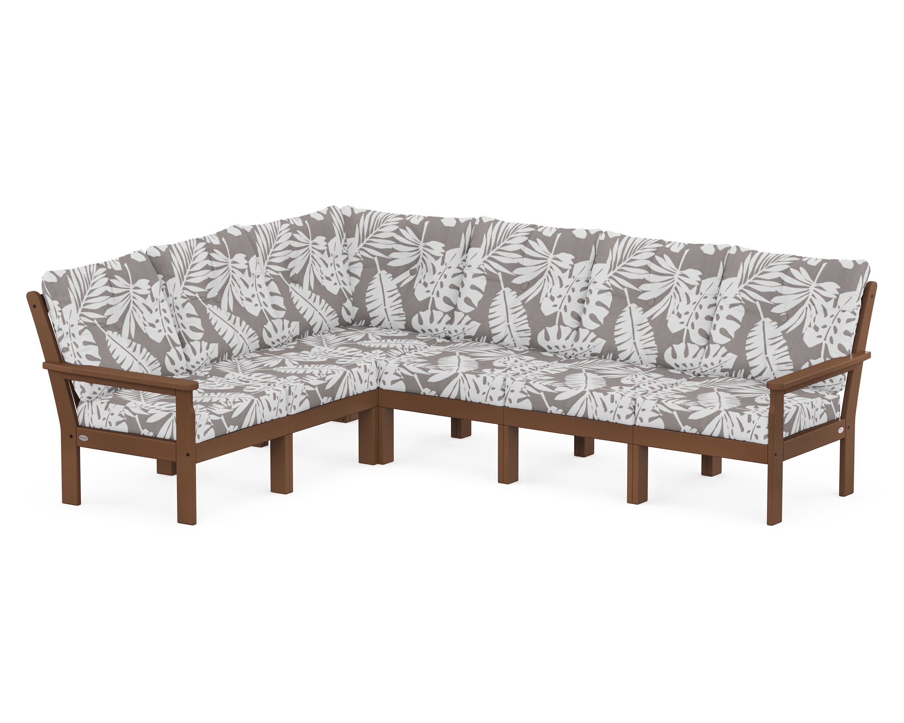 Vineyard 6-Piece Sectional in Teak / Leaf Grey Mist