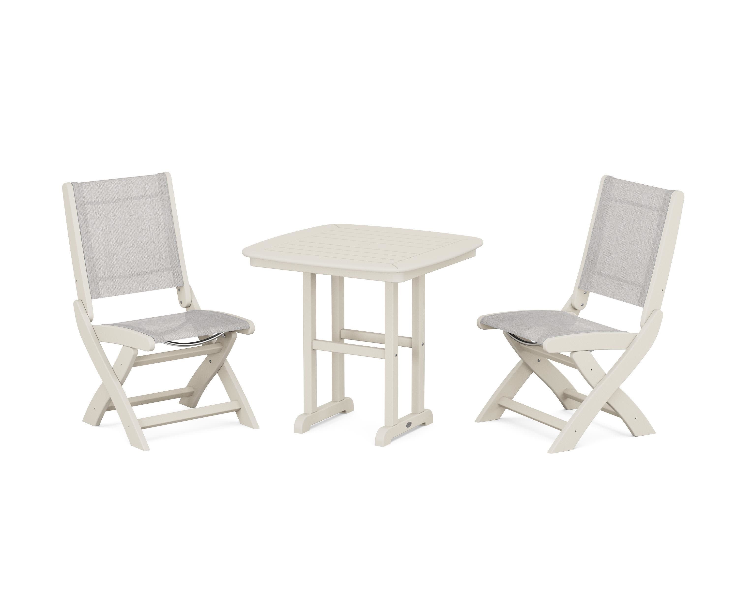 Coastal Folding Side Chair 3-Piece Dining Set in Sand / Parchment Sling