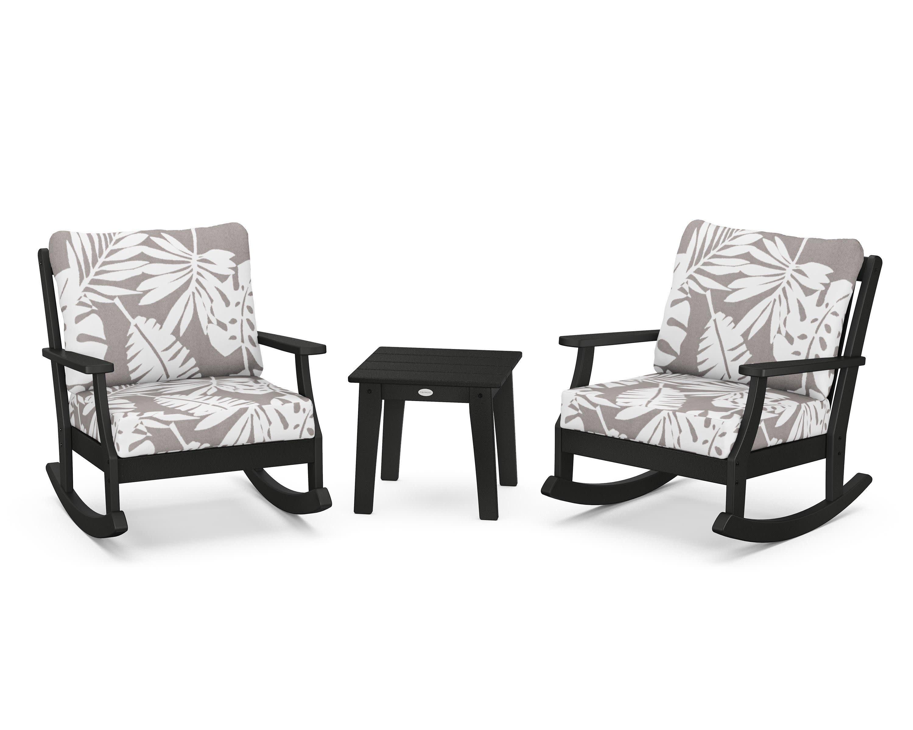 Braxton 3-Piece Deep Seating Rocker Set in Black / Leaf Grey Mist