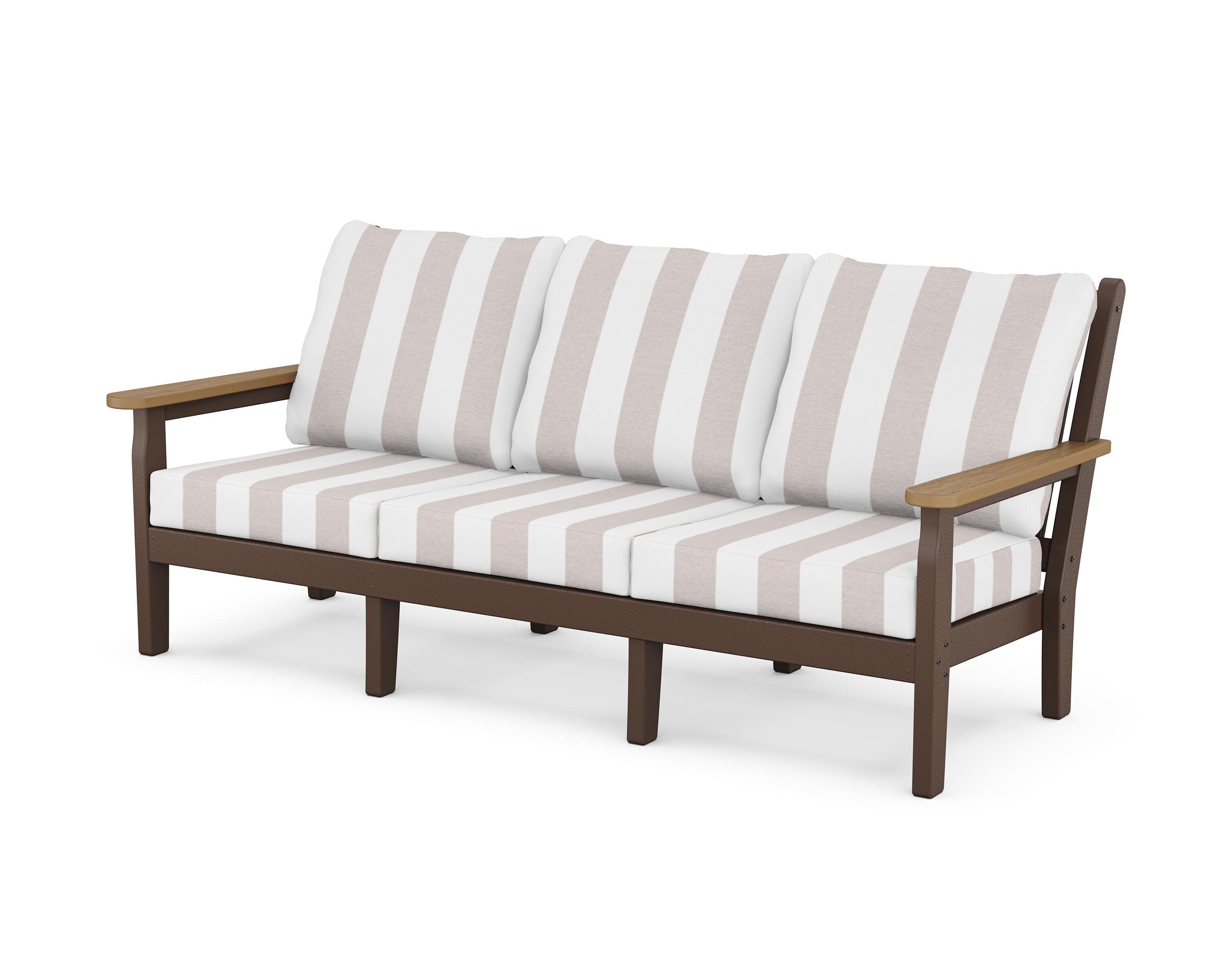 Chippendale Deep Seating Sofa in Mahogany / Natural / Cabana Stripe Dune Burlap