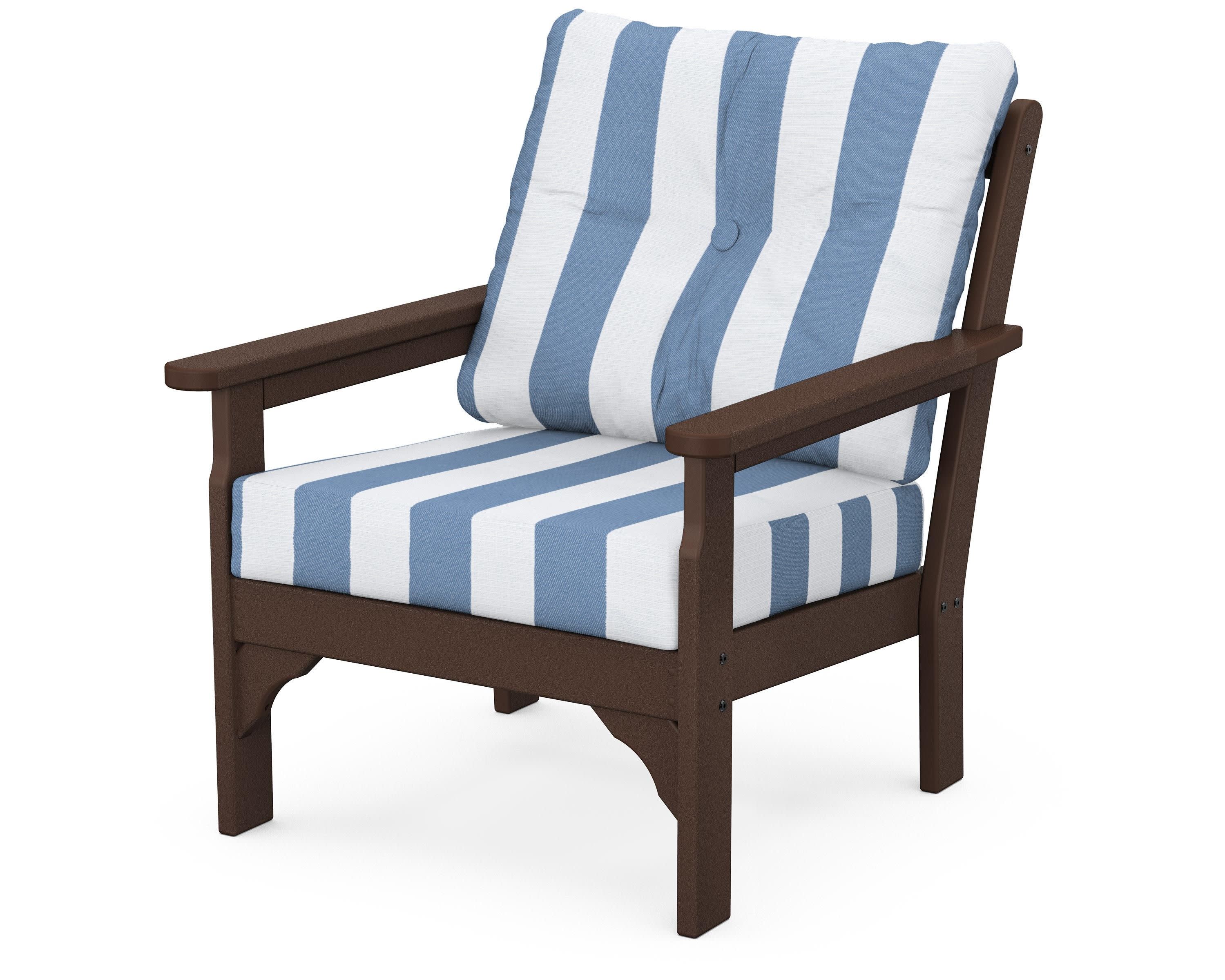 Vineyard Deep Seating Chair in Mahogany / Cabana Stripe Sky Blue