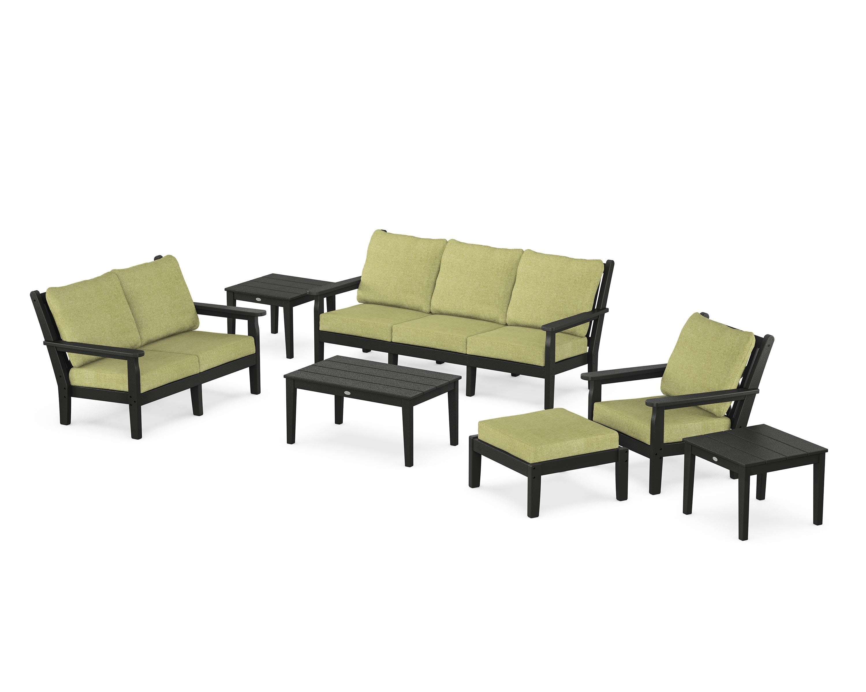 Chippendale 7-Piece Deep Seating Set in Black / Chartreuse Boucle