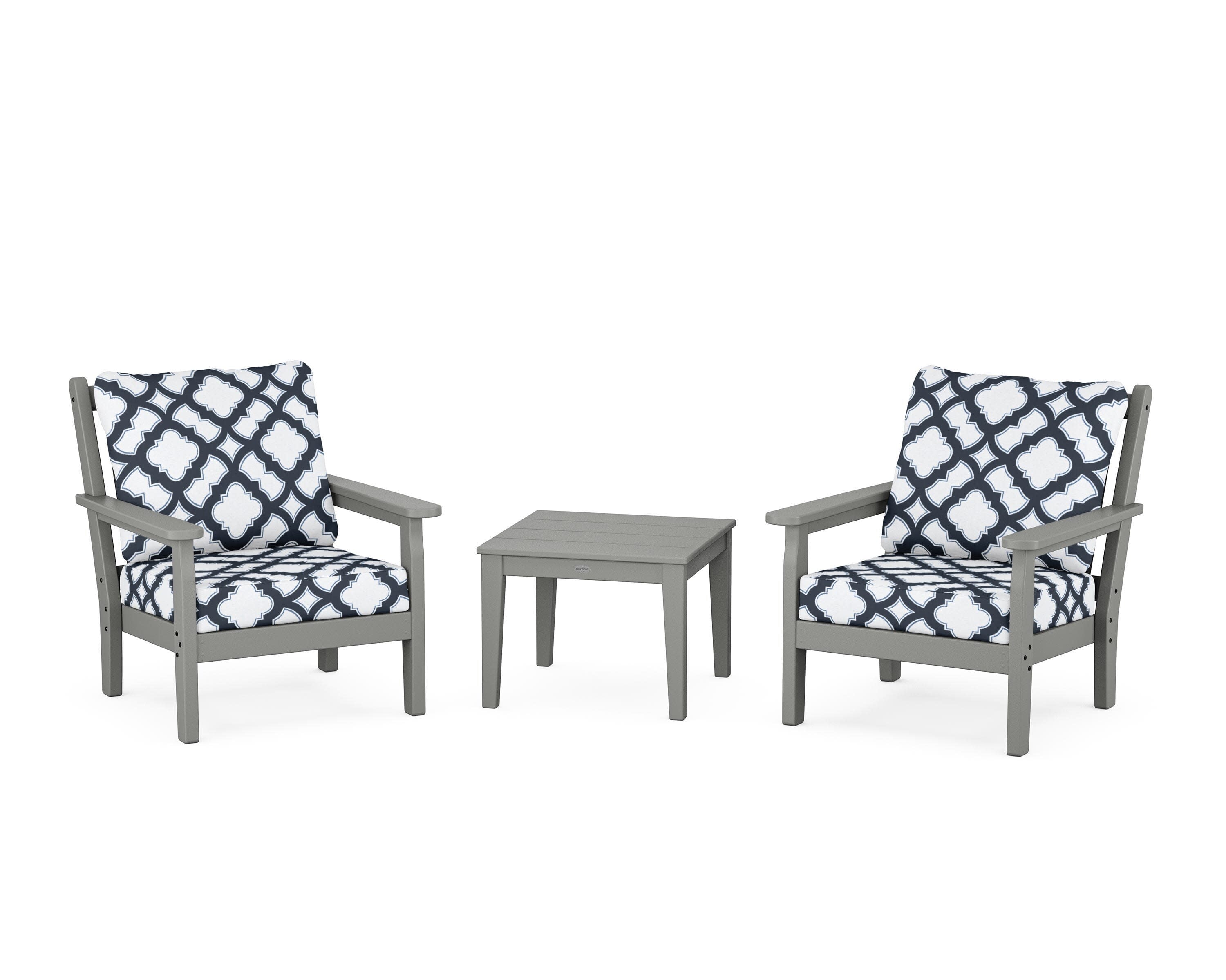 Chippendale 3-Piece Deep Seating Set in Slate Grey / Trellis Marine Indigo