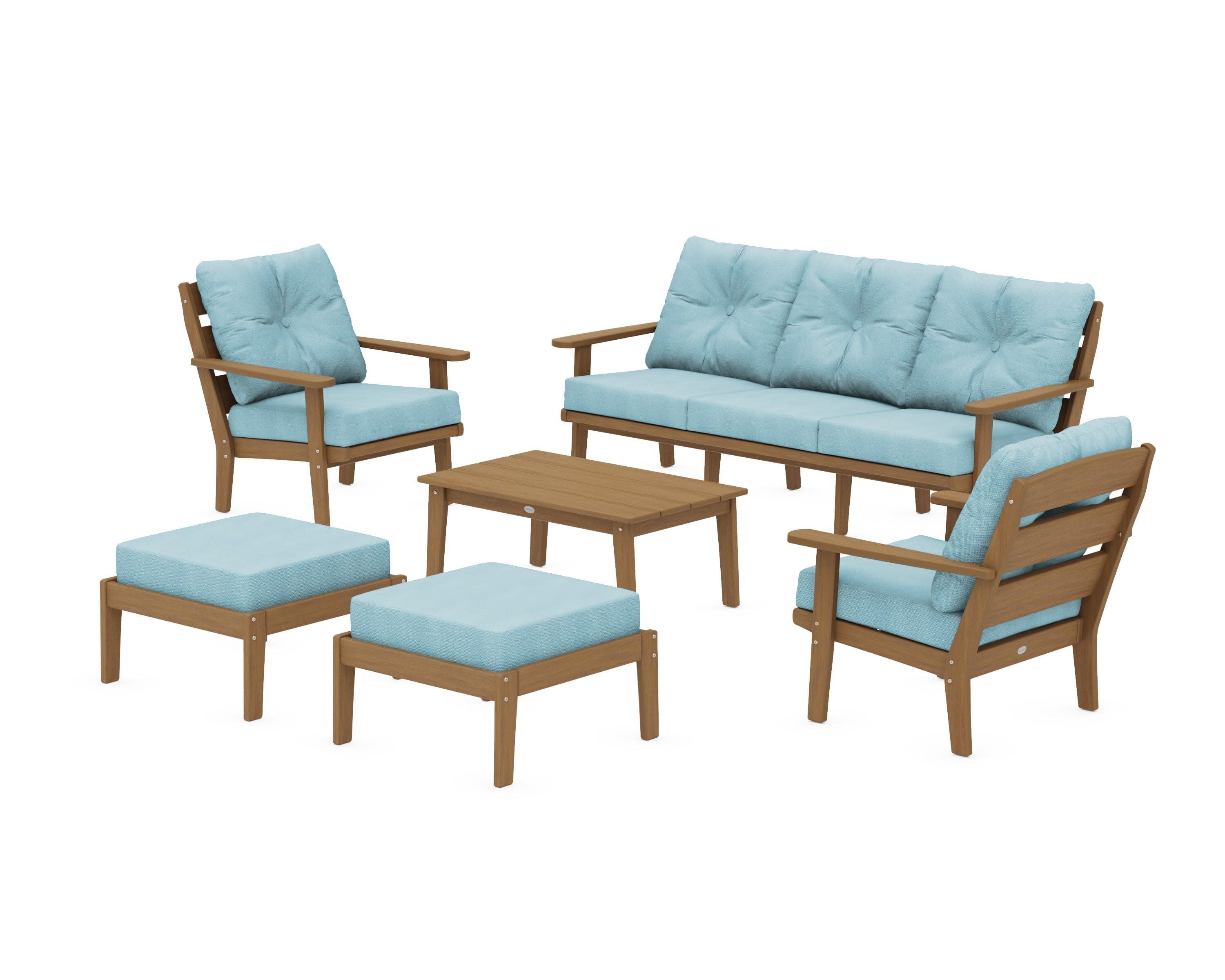 Lakeside 6-Piece Lounge Sofa Set in Natural / Lattice Sky Blue