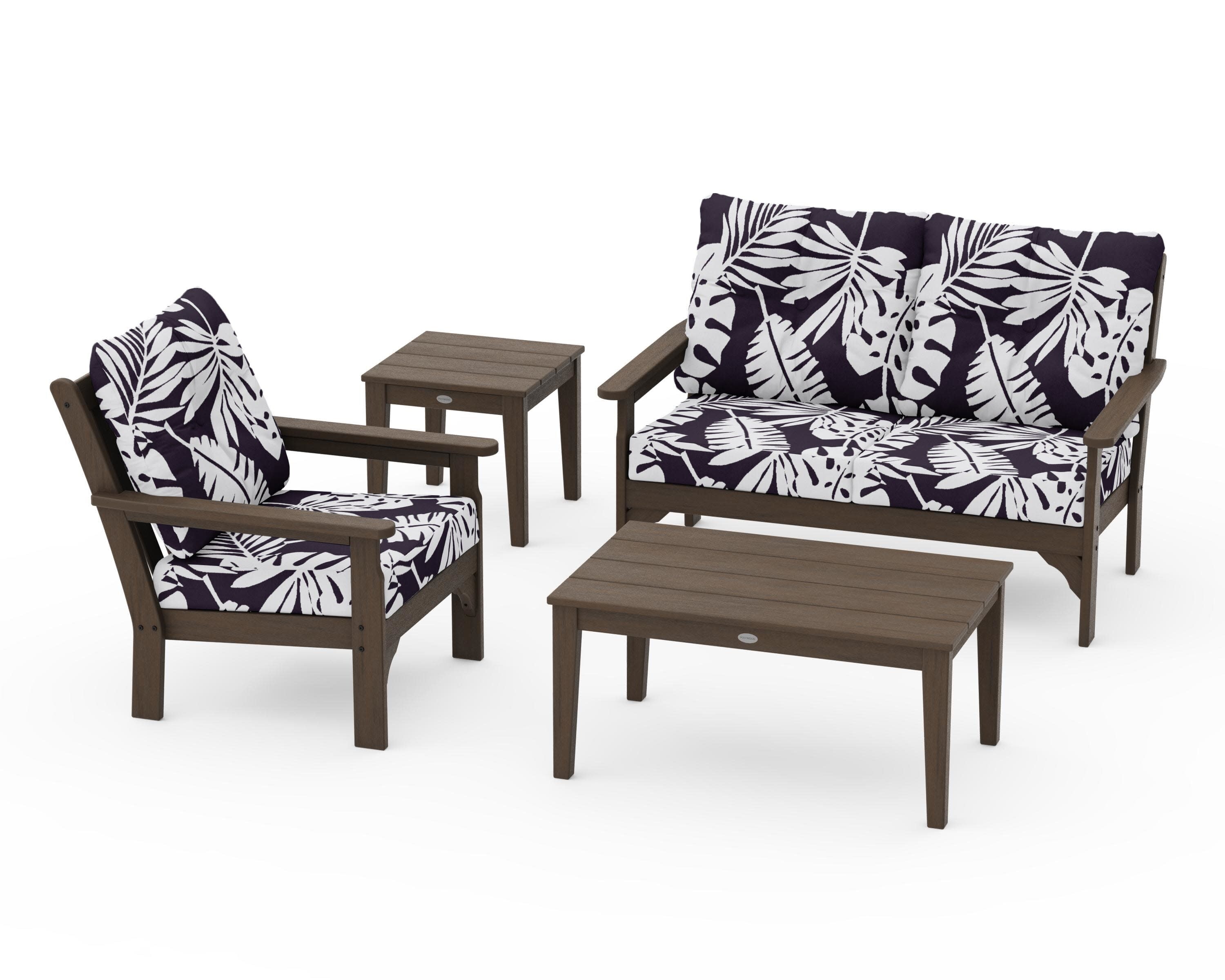 Vineyard 4-Piece Deep Seating Set in Kona / Leaf Navy