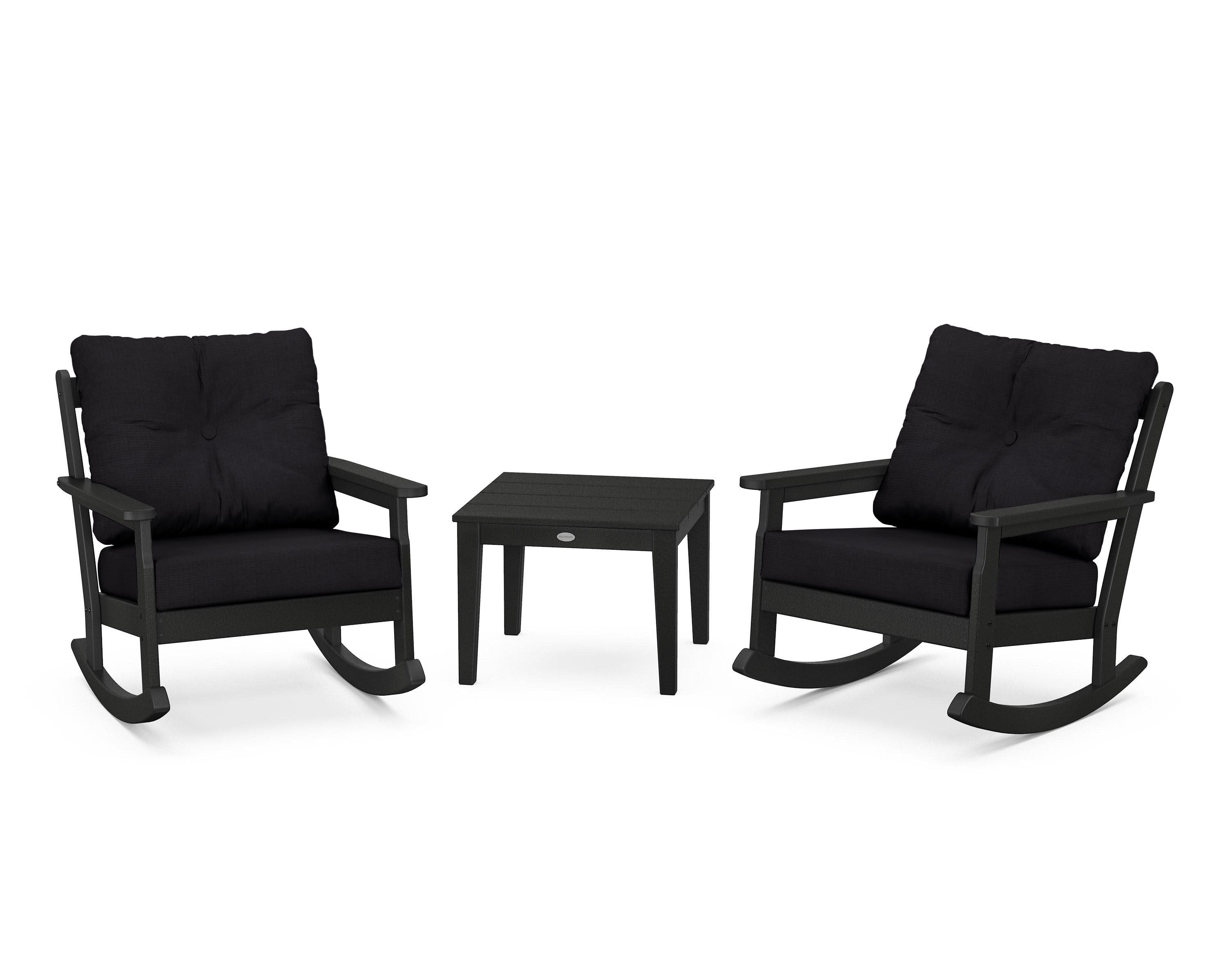 Vineyard 3-Piece Deep Seating Rocker Set in Black / Midnight Linen