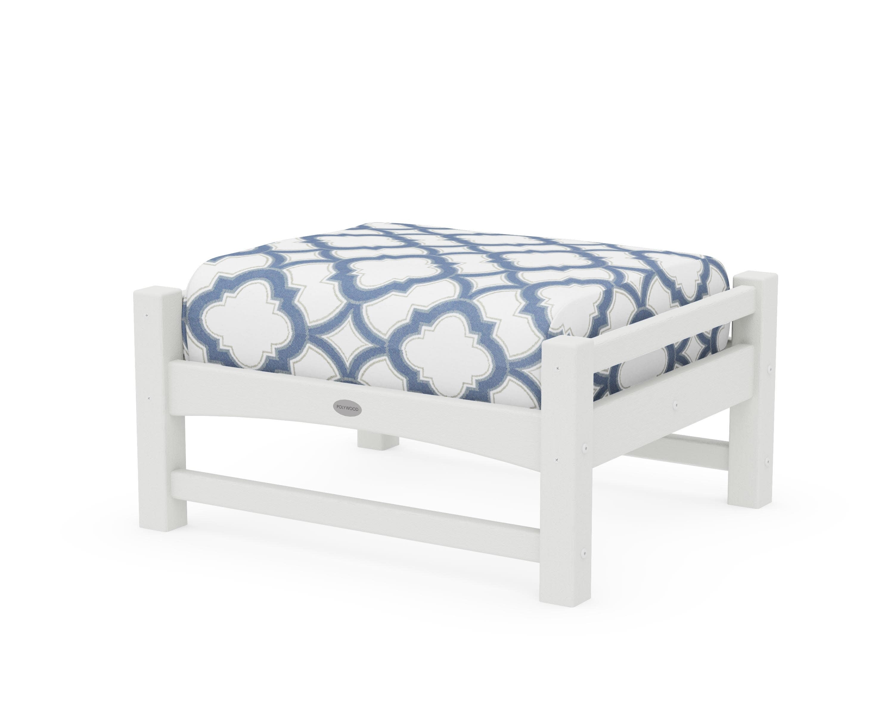 Club Ottoman in Vintage White / Trellis Sky Blue