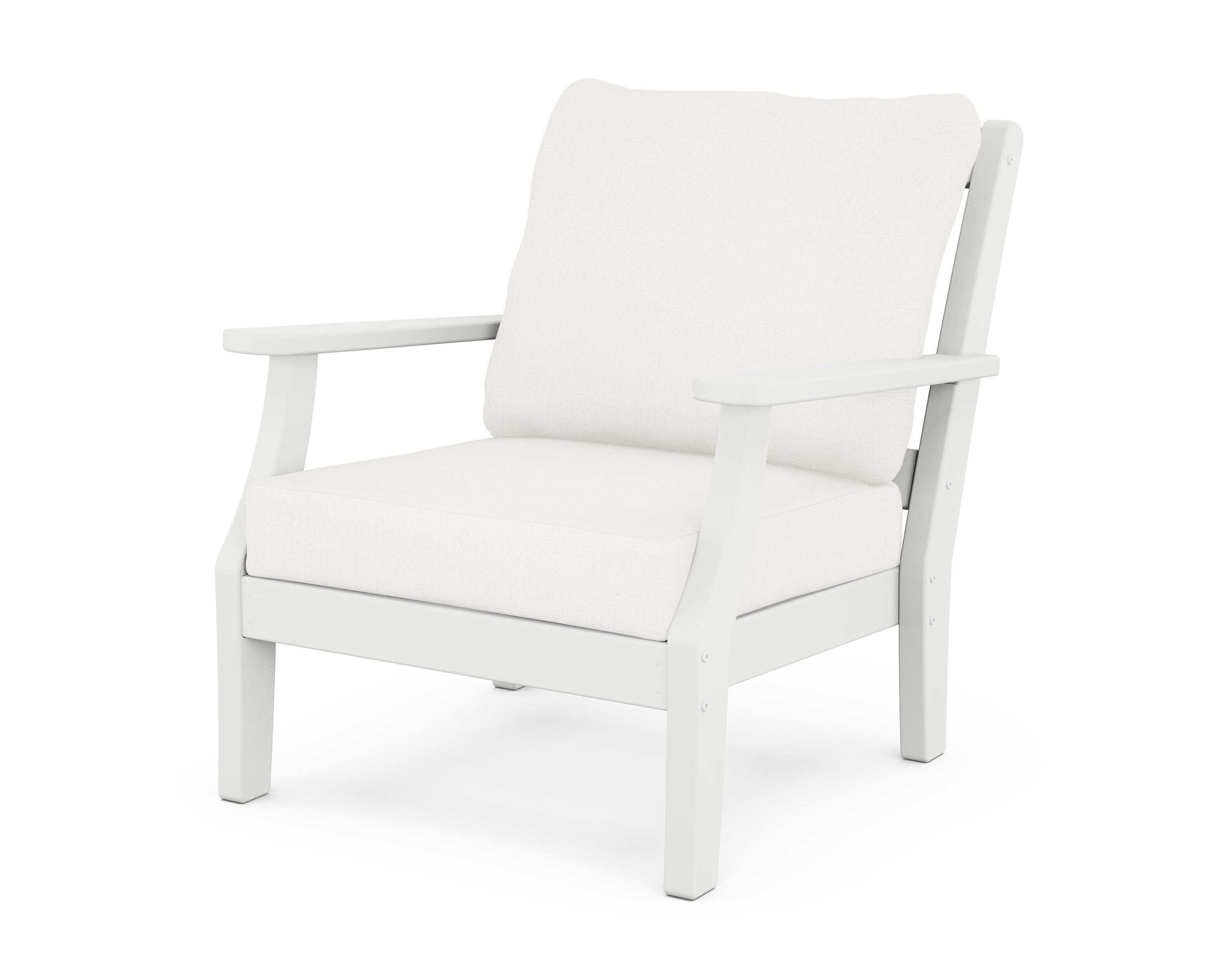 Chinoiserie Deep Seating Chair in White / Natural Linen