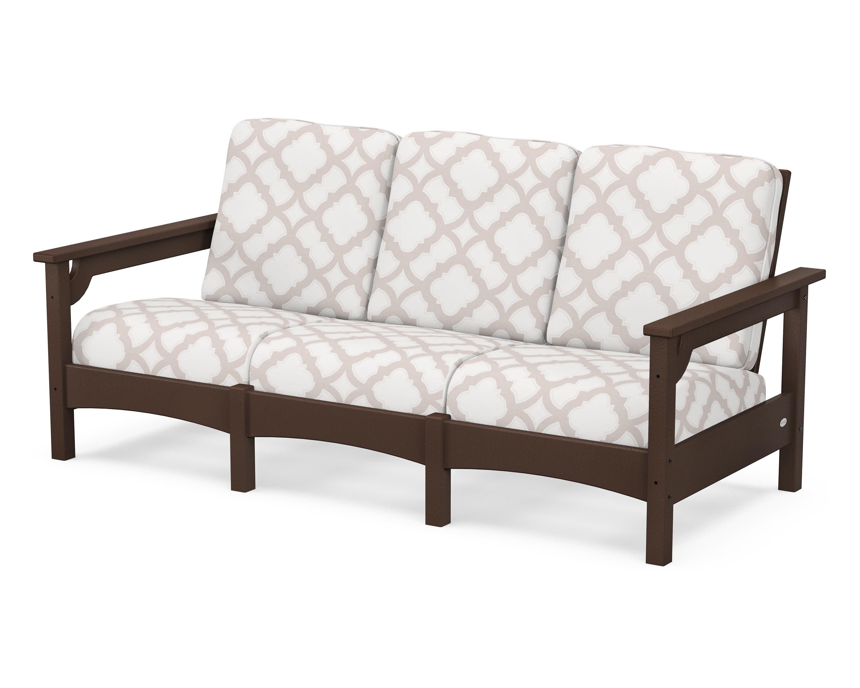 Club Sofa in Mahogany / Trellis Dune Burlap