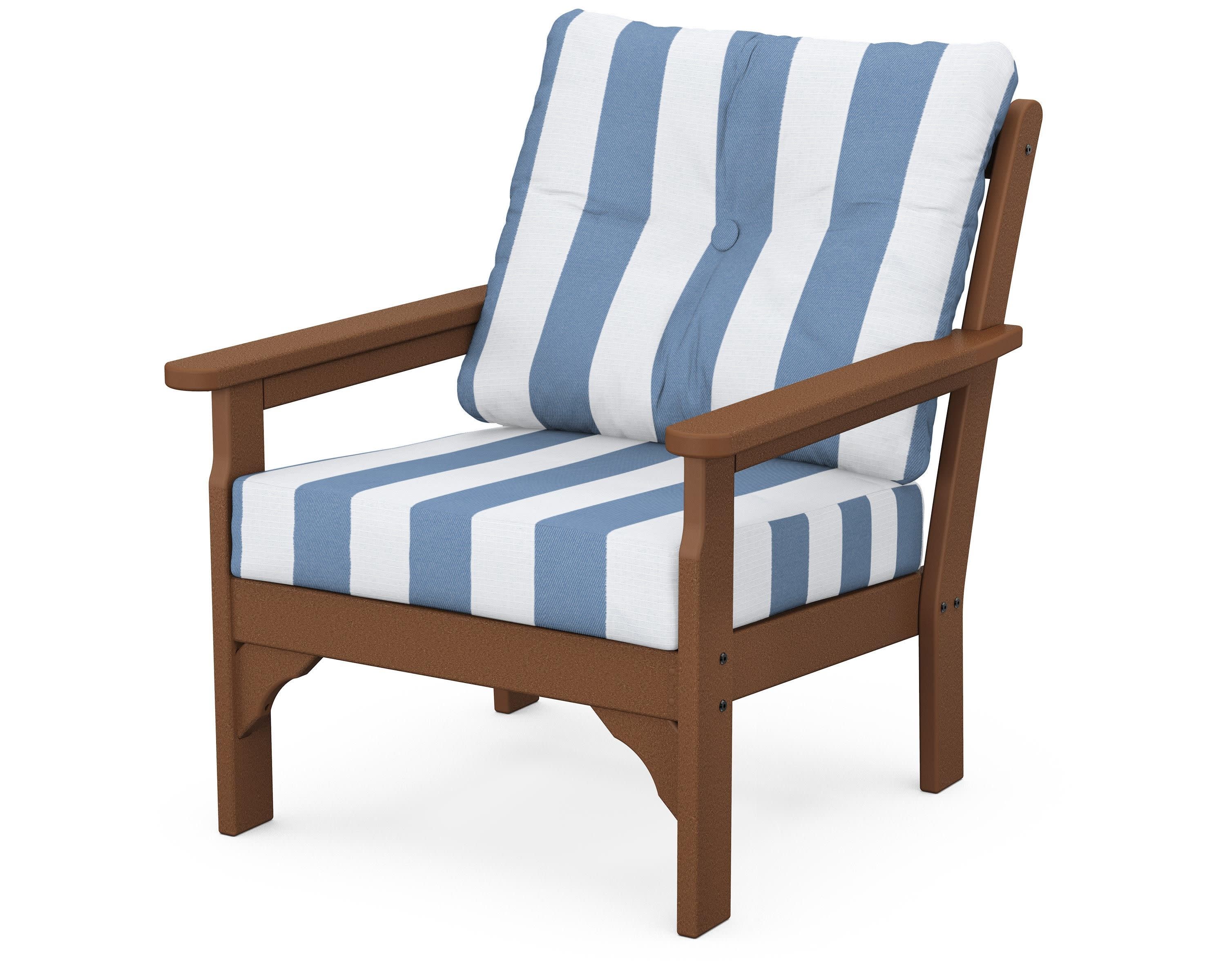 Vineyard Deep Seating Chair in Teak / Cabana Stripe Sky Blue