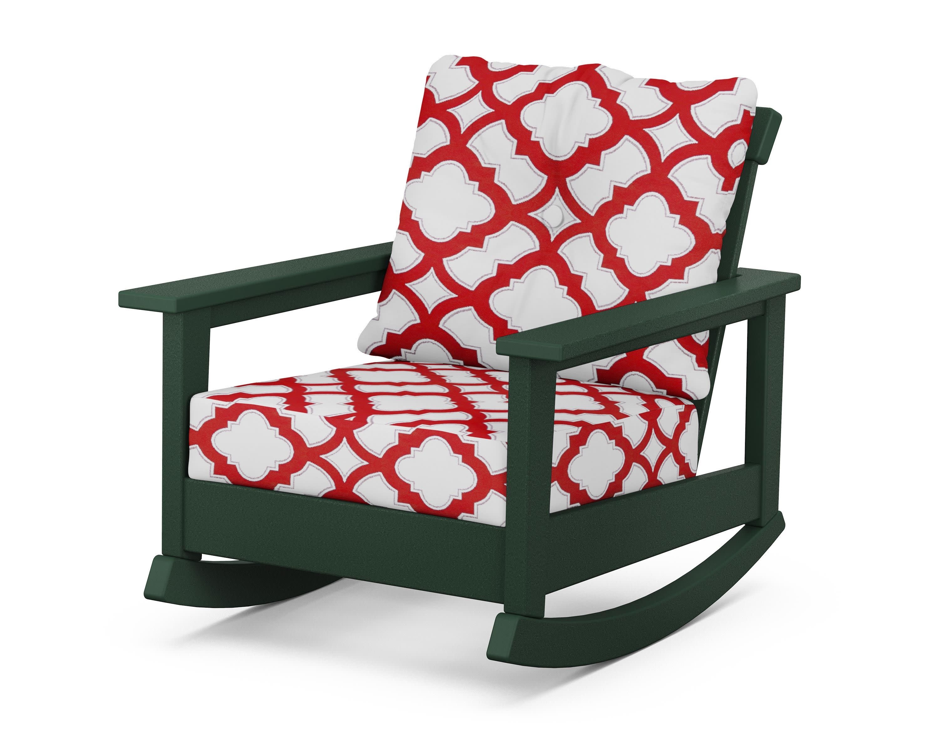 Prescott Deep Seating Rocking Chair in Green / Trellis Crimson