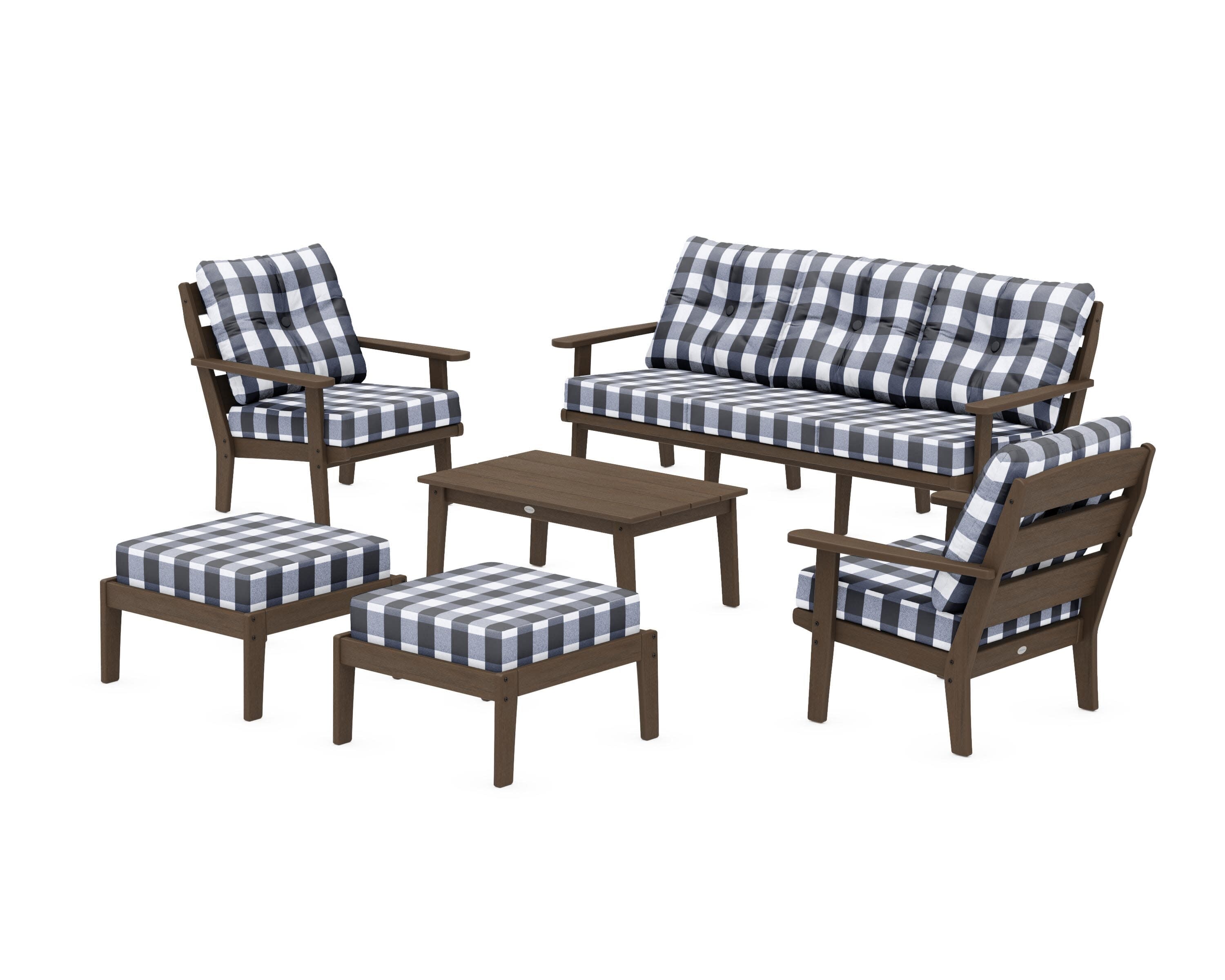 Lakeside 6-Piece Lounge Sofa Set in Kona / Buffalo Plaid Marine Indigo
