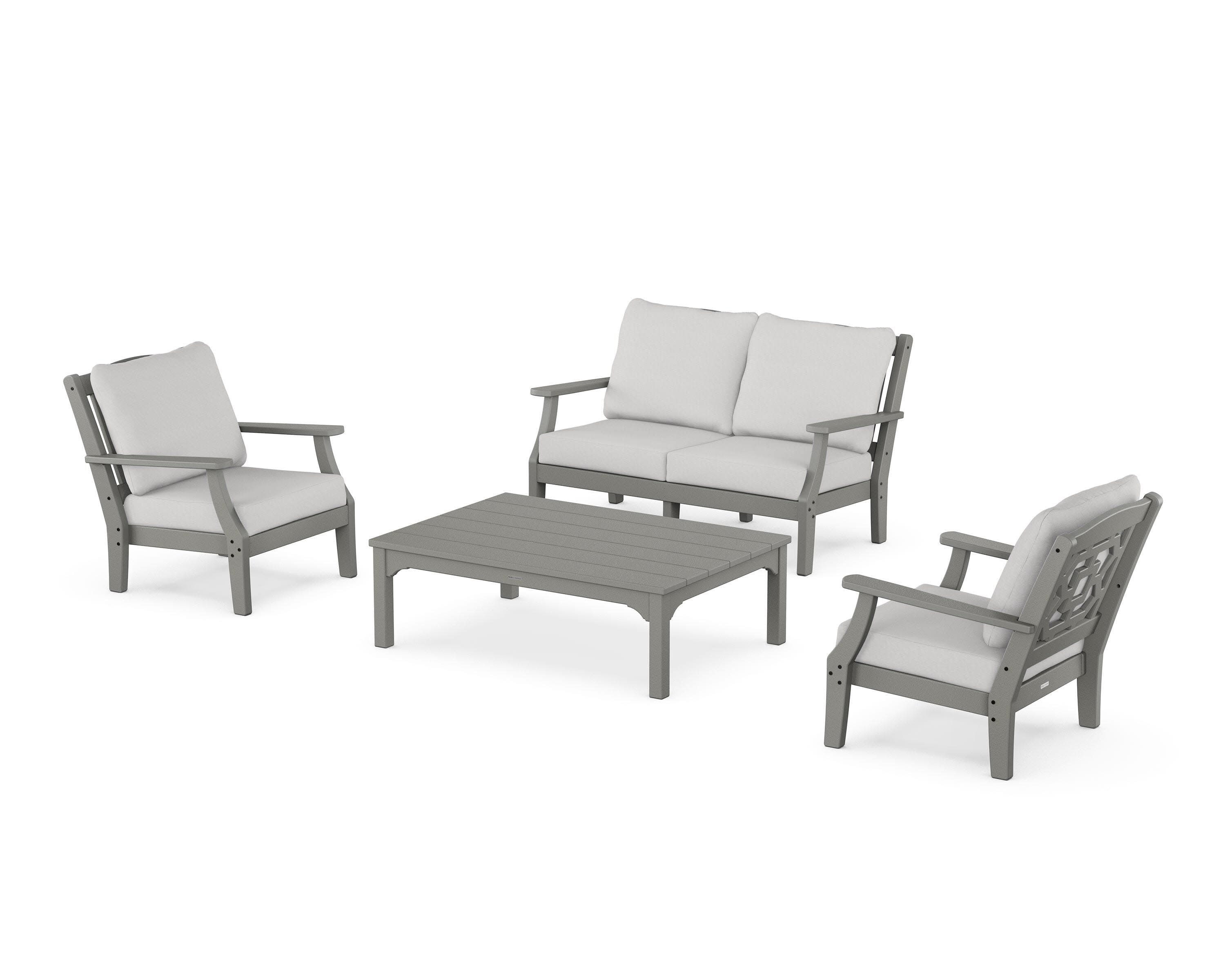 Chinoiserie 4-Piece Deep Seating Set with Loveseat in Slate Grey / Diamond in the Rough