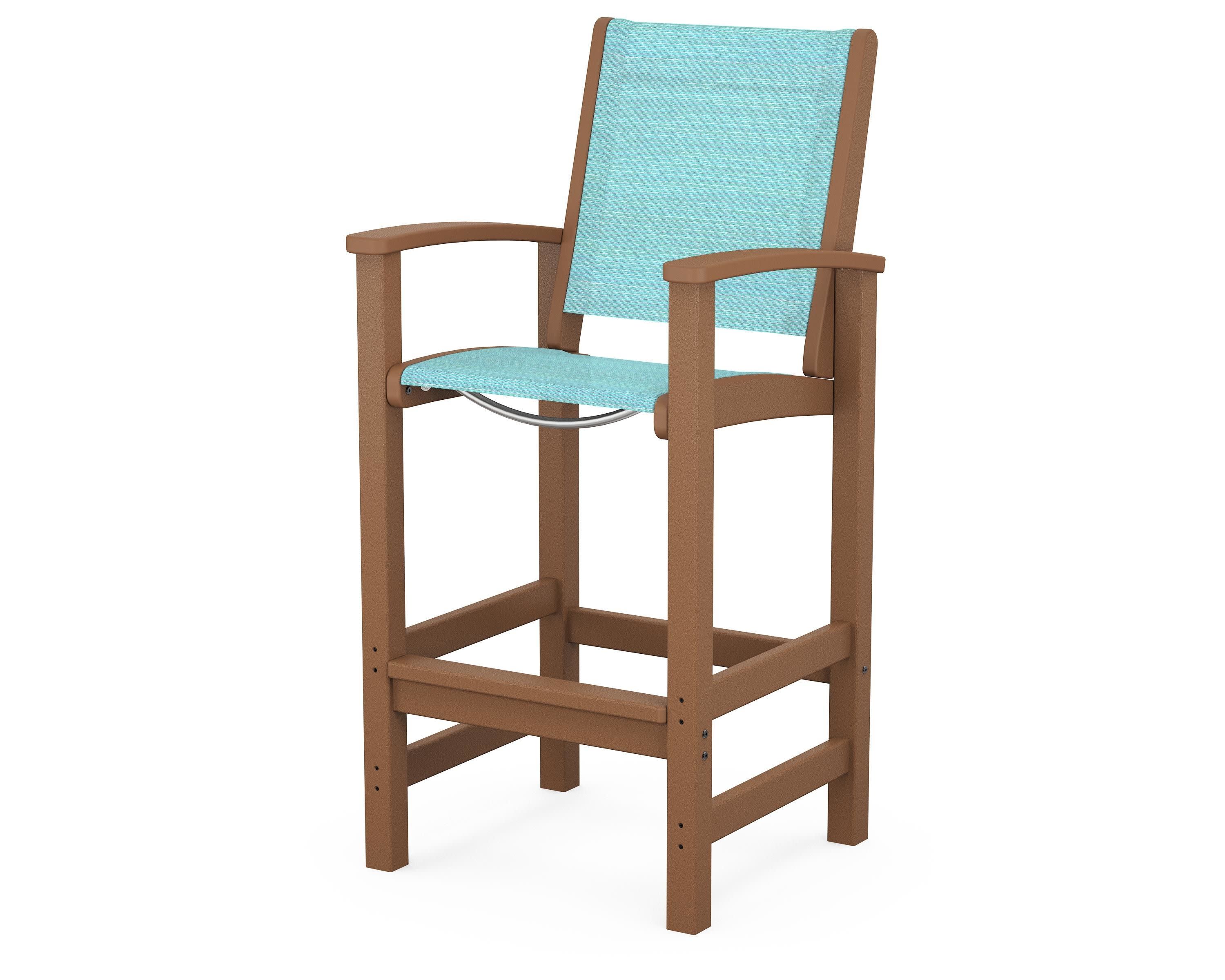 Coastal Bar Chair in Teak / Dupioni Aquamarine Sling