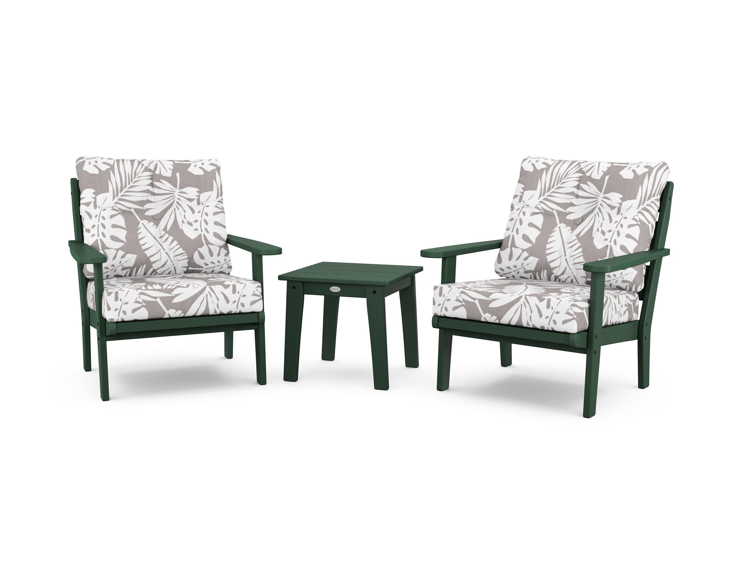 Lakeside 3-Piece Deep Seating Chair Set in Green / Leaf Grey Mist