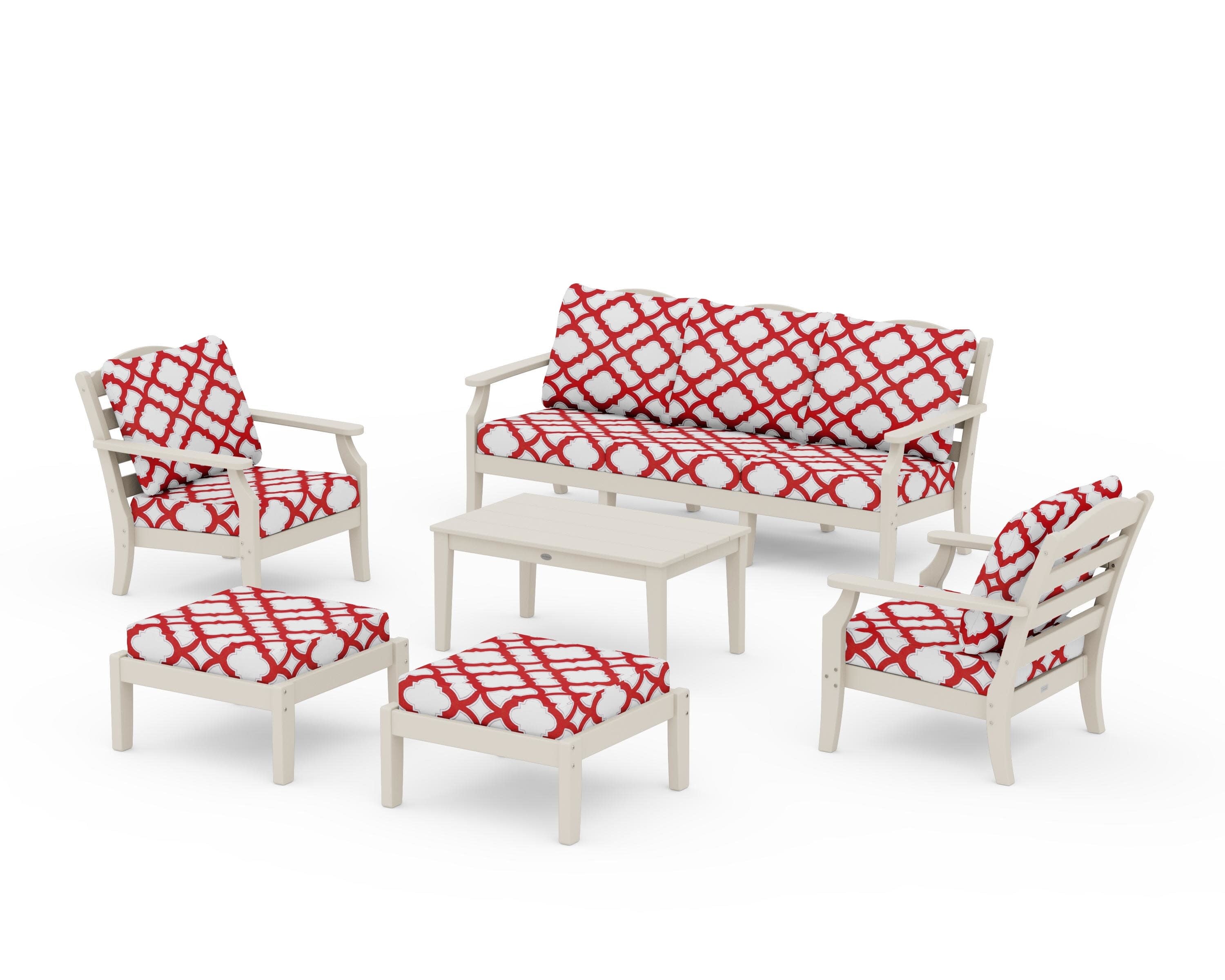 Savannah 6-Piece Lounge Sofa Set in Sand / Trellis Crimson