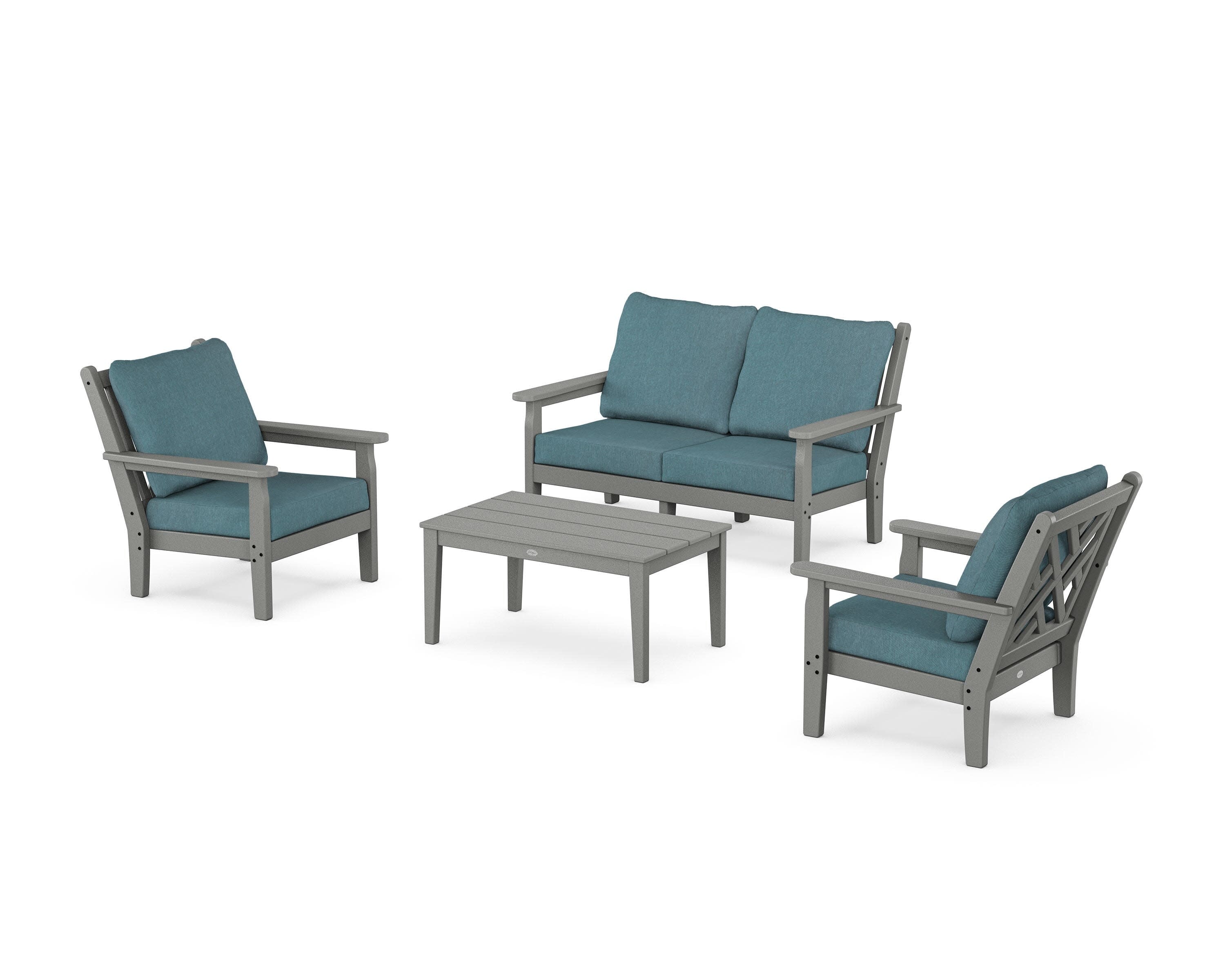 Chippendale 4-Piece Deep Seating Set with Loveseat in Slate Grey / Ocean Teal