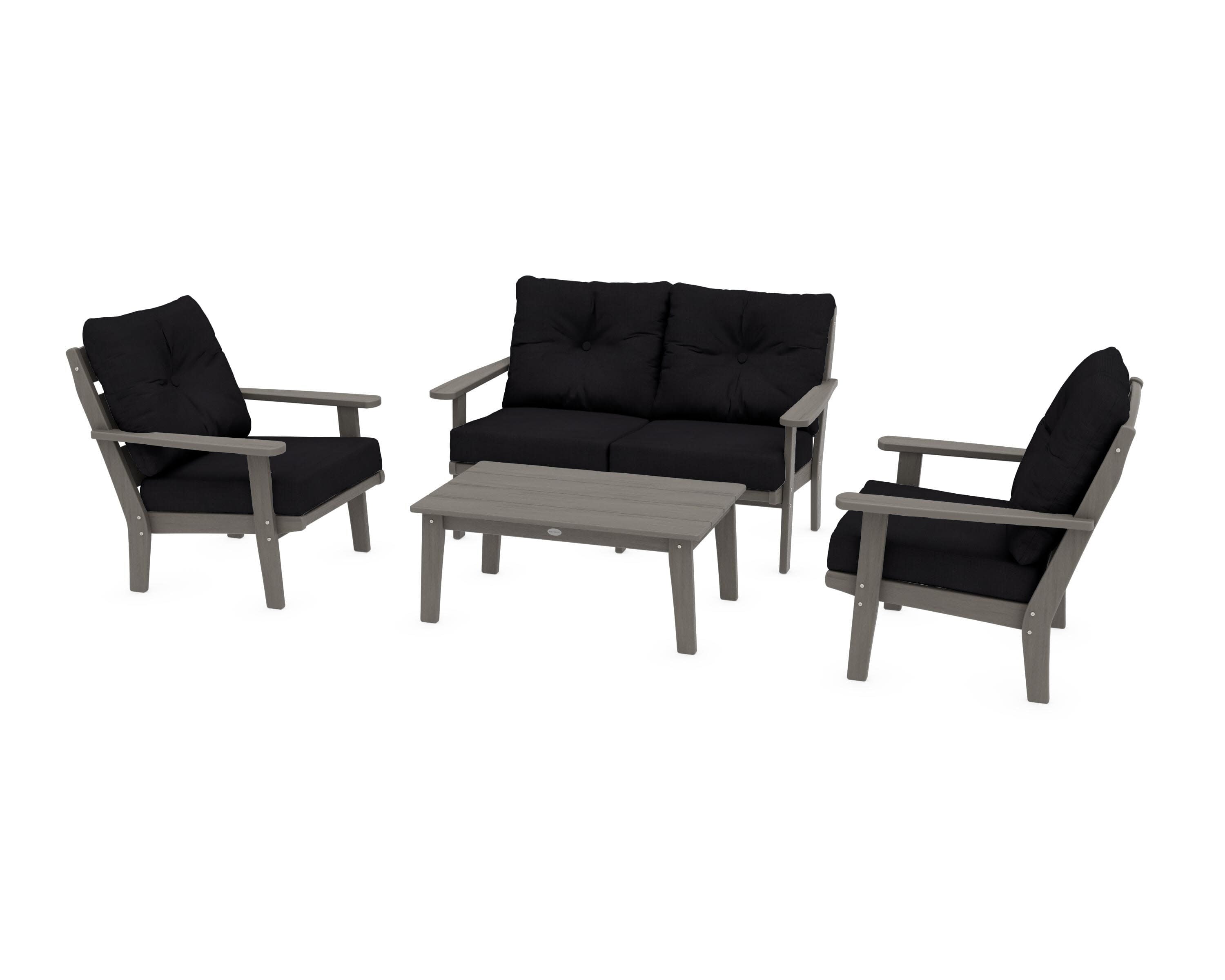 Lakeside 4-Piece Deep Seating Set in Driftwood / Midnight Linen