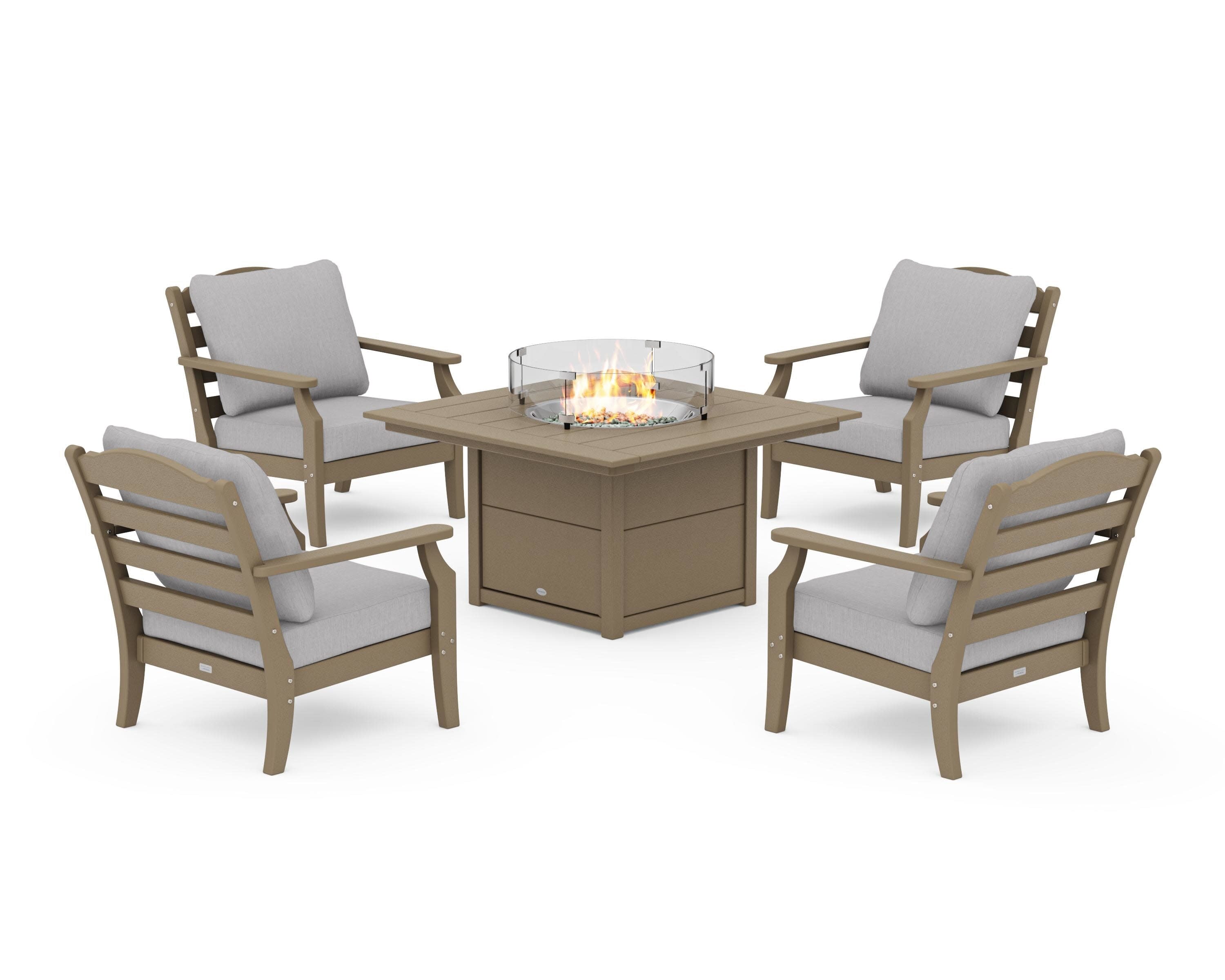 Savannah 5-Piece Deep Seating Set with Fire Pit Table in Vintage Sahara / Granite