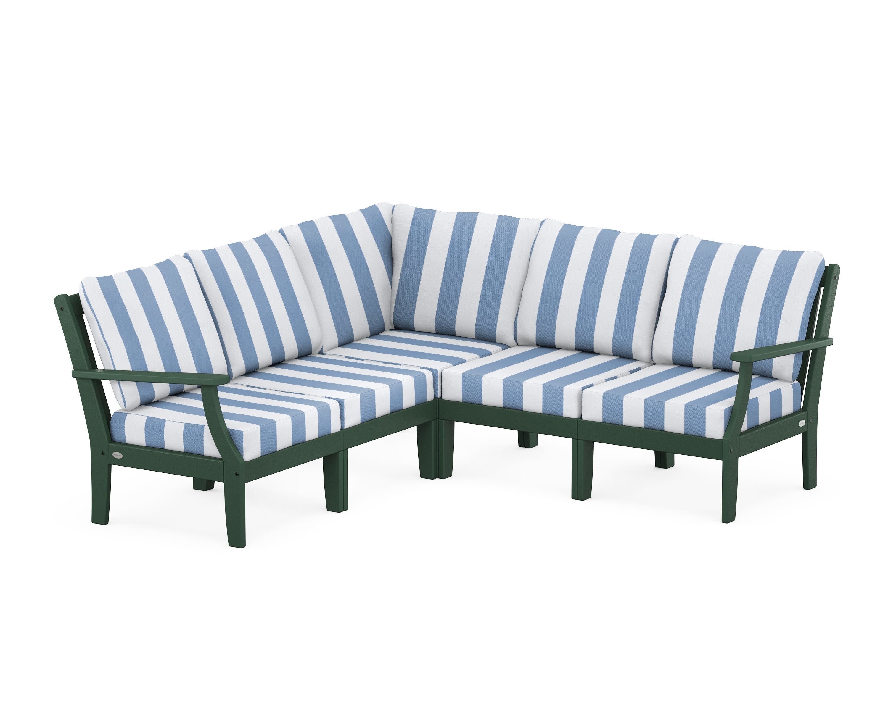 Braxton Modular 5-Piece Deep Seating Set in Green / Cabana Stripe Sky Blue