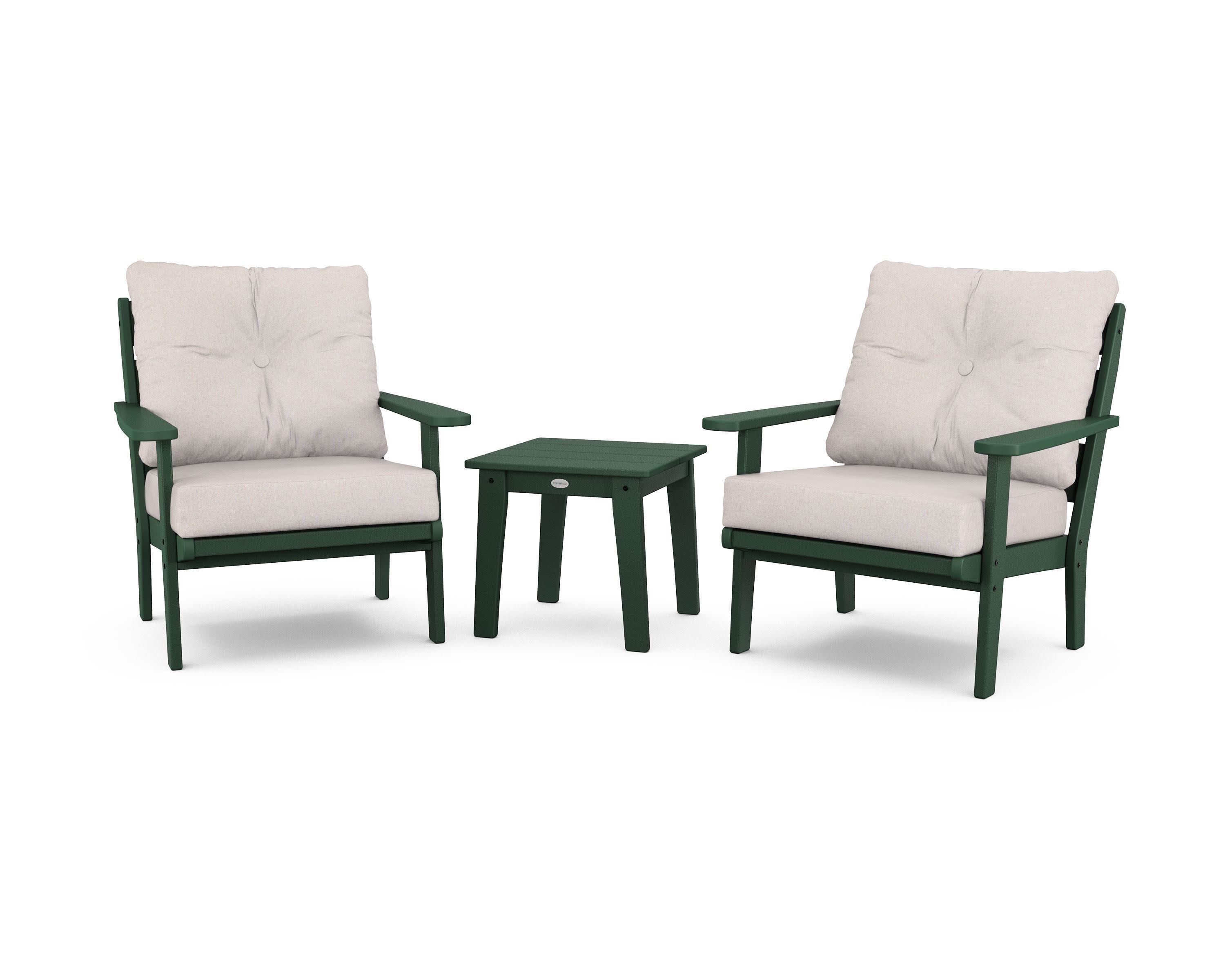 Lakeside 3-Piece Deep Seating Chair Set in Green / Dune Burlap