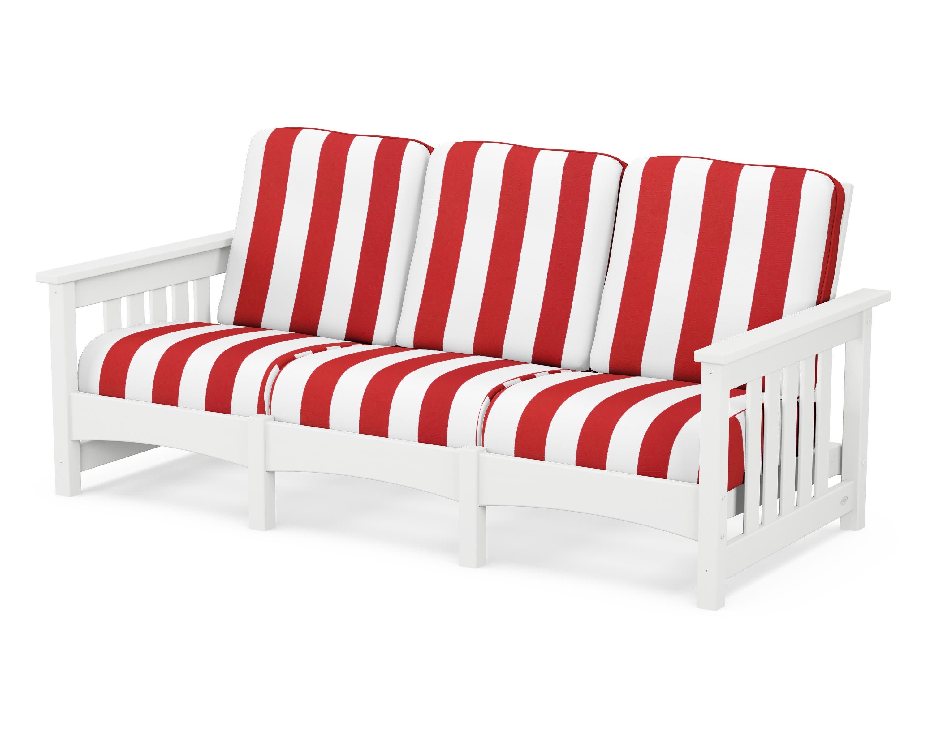 Club Mission Sofa in White / Cabana Stripe Crimson