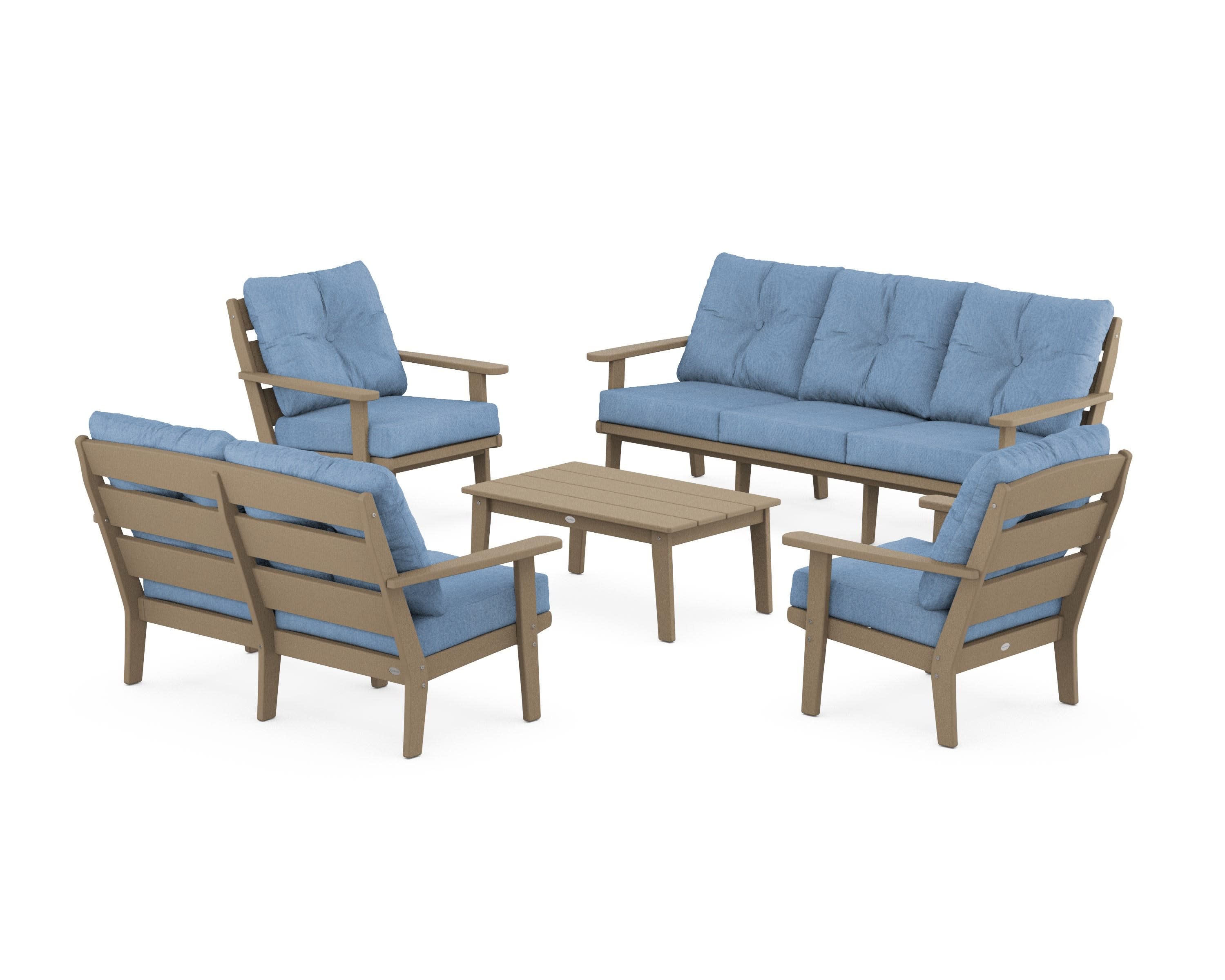 Lakeside 5-Piece Lounge Sofa Set in Vintage Sahara / Sky Blue