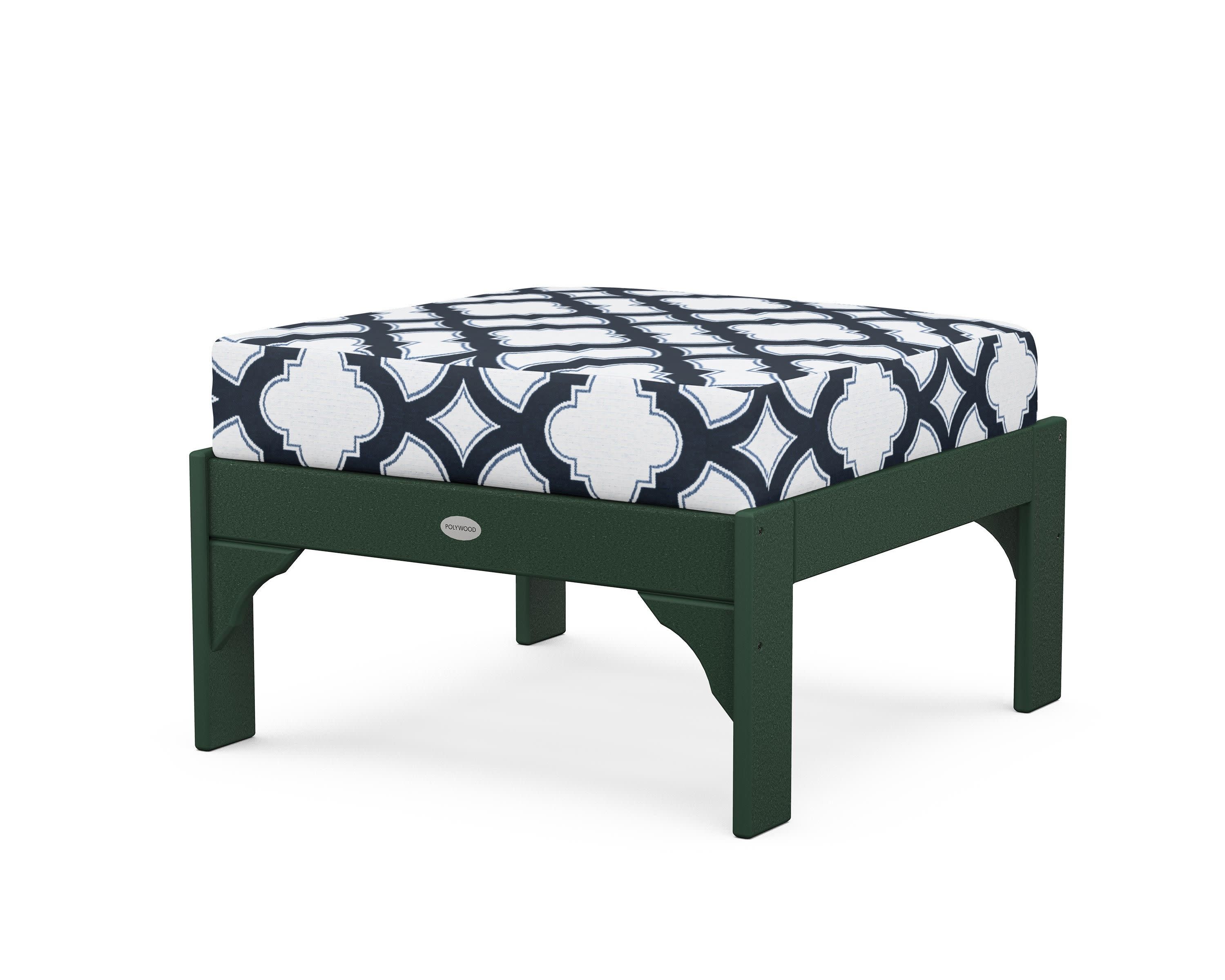 Vineyard Deep Seating Ottoman in Green / Trellis Marine Indigo