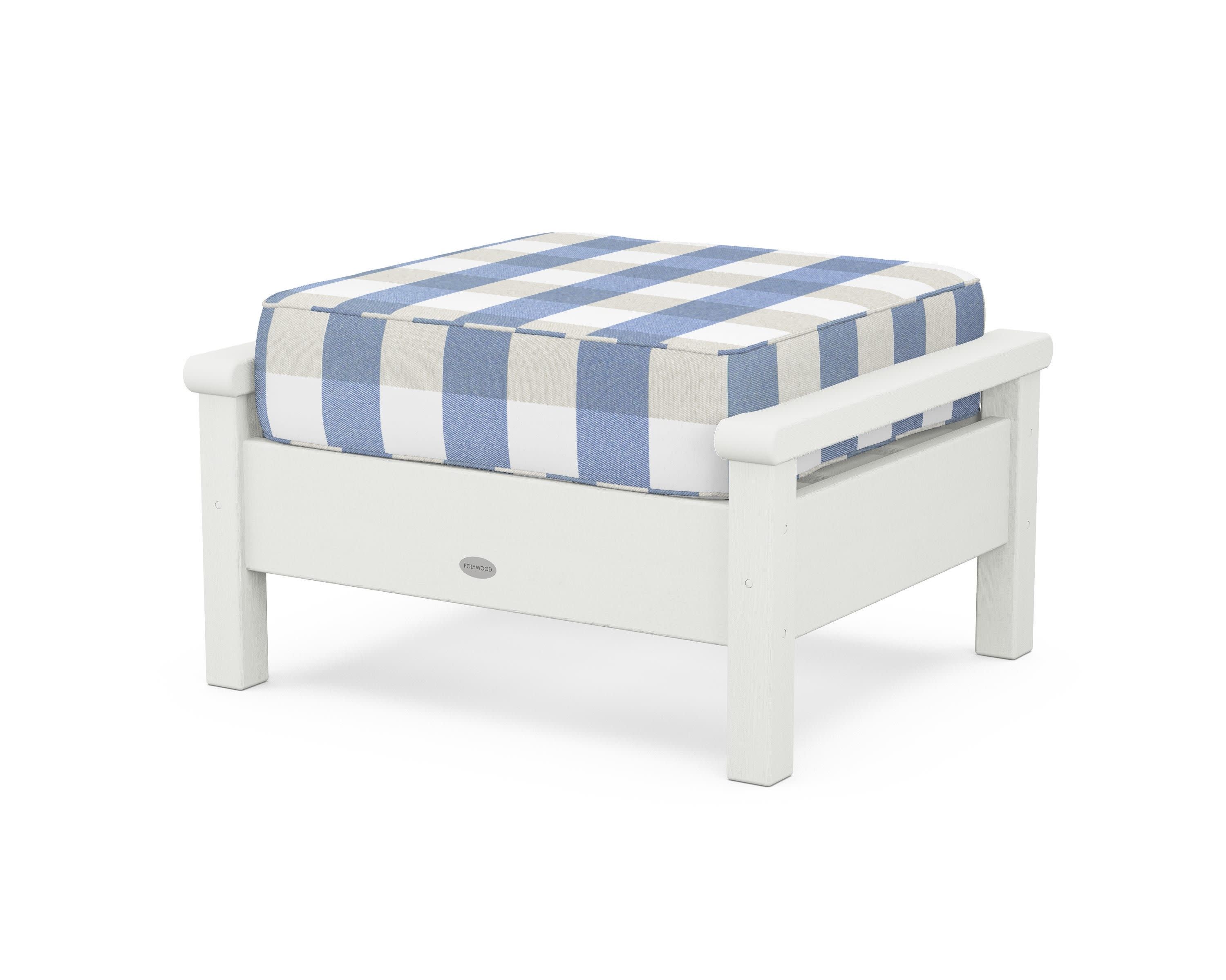 Harbour Deep Seating Ottoman in Vintage White / Buffalo Plaid Sky Blue
