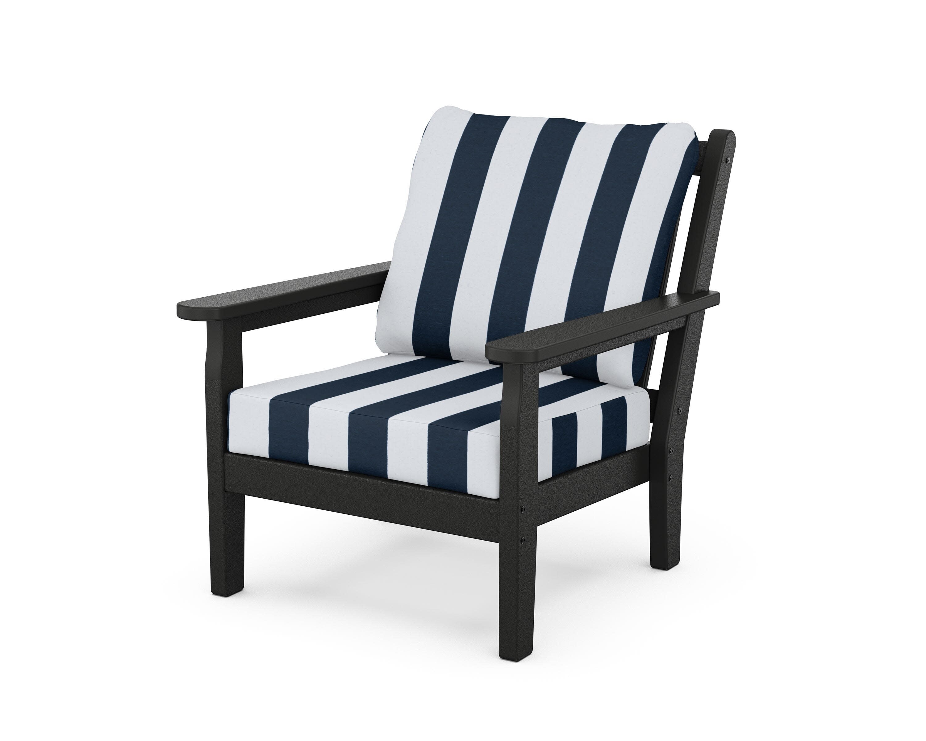 Chippendale Deep Seating Chair in Black / Cabana Stripe Marine Indigo